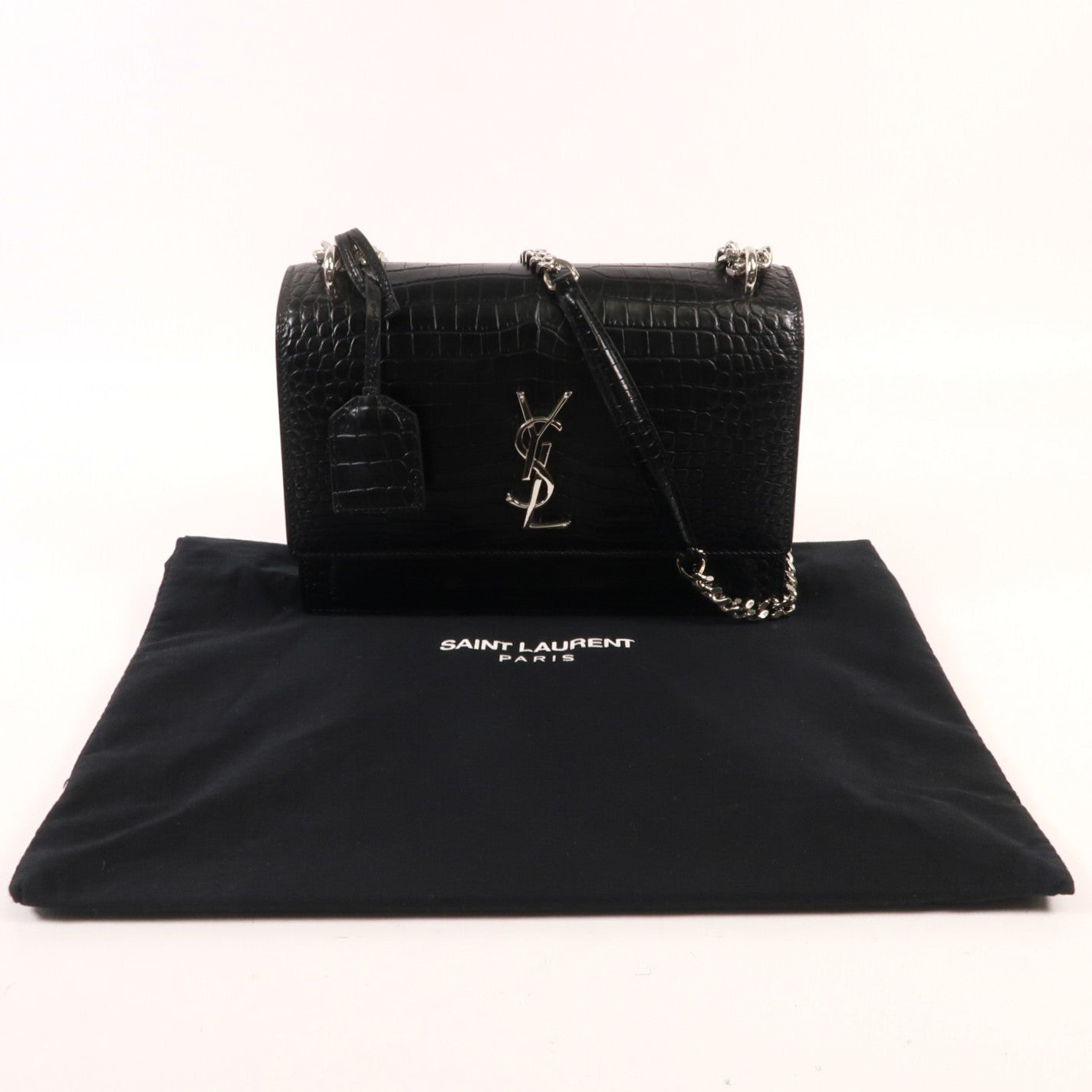 SAINT LAURENT 牛皮皮革Shoulder Bag銀扣肩背袋