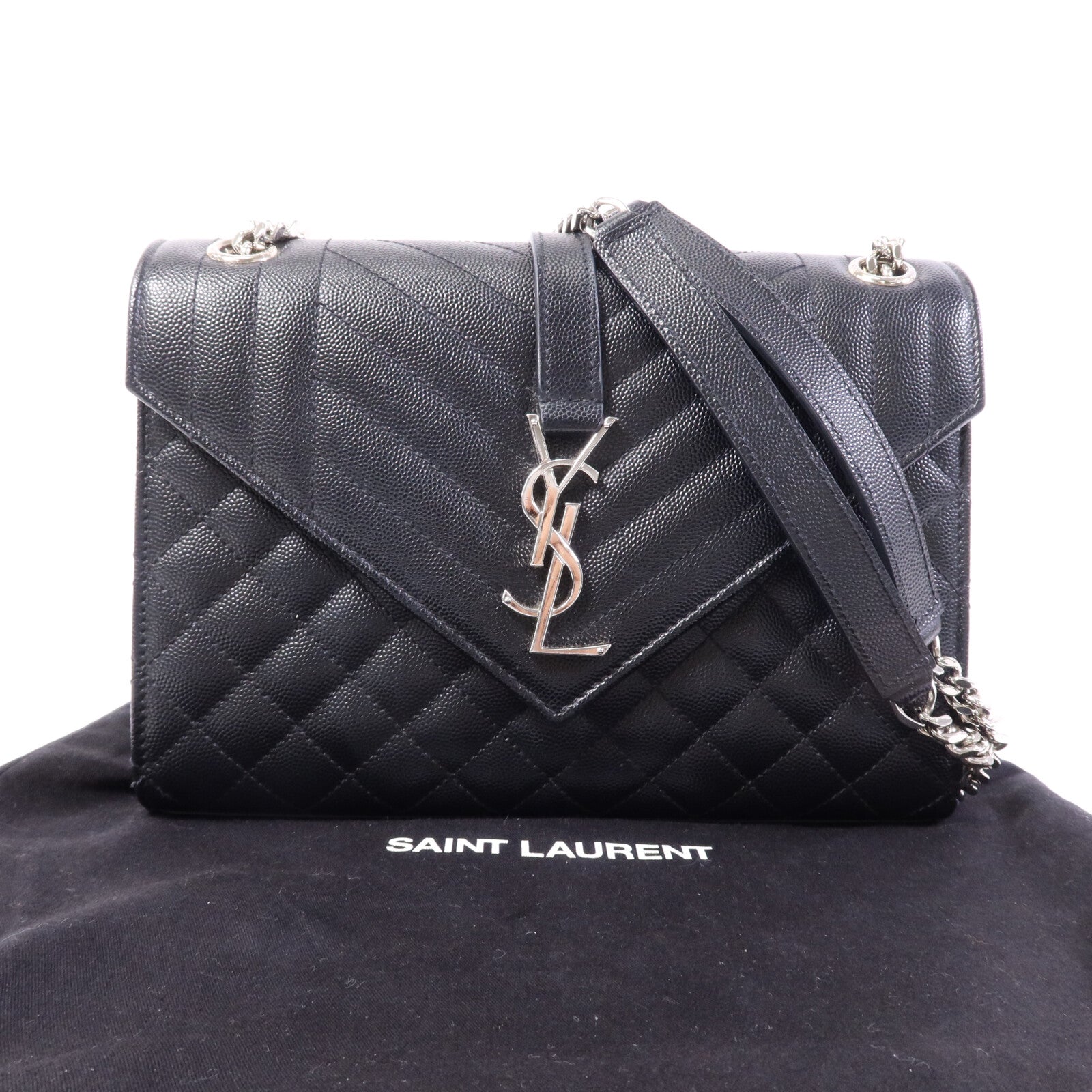 SAINT LAURENT 牛皮皮革Envelope Medium銀扣鏈帶肩背袋