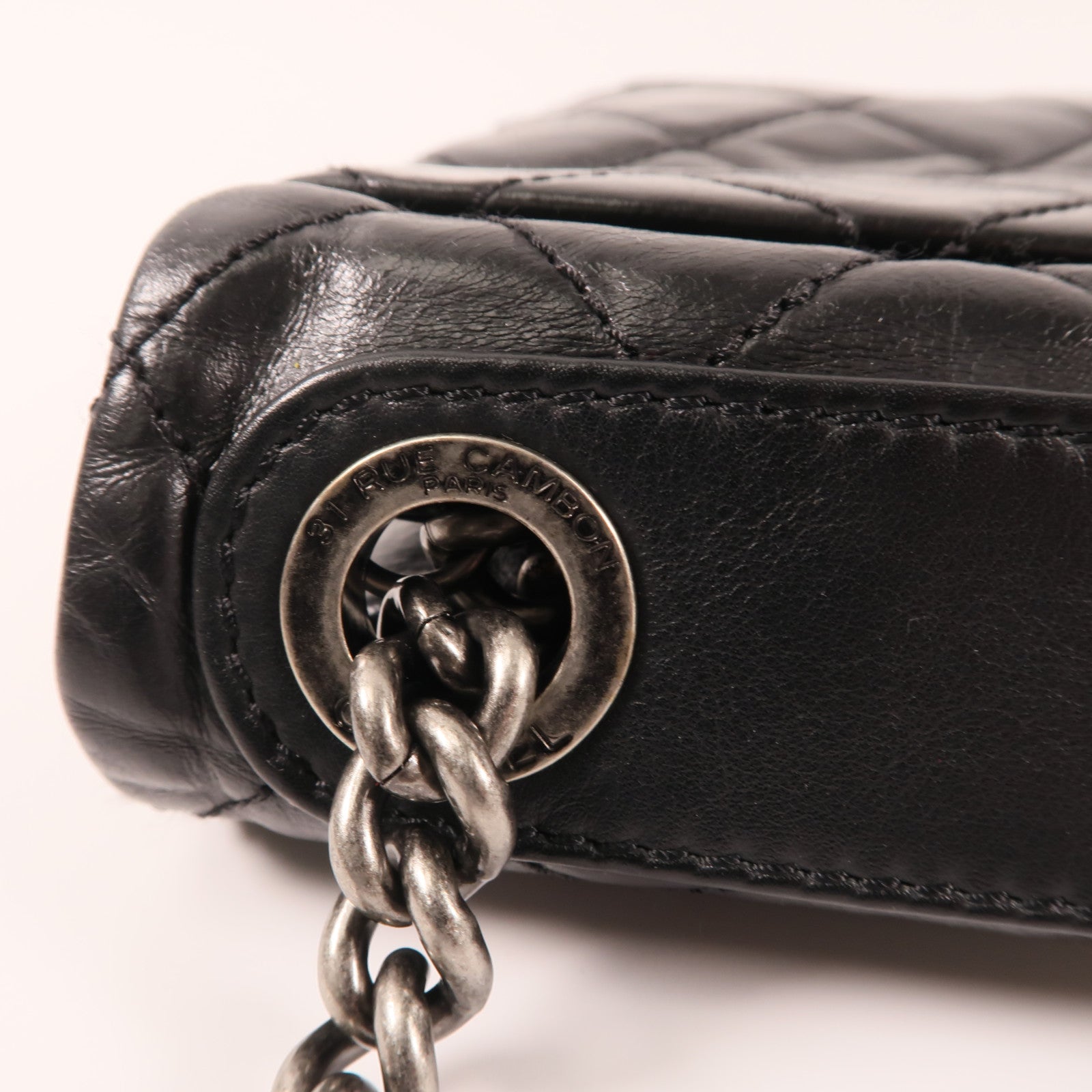 CHANEL 牛皮皮革Chain Shoulder銀扣鏈帶肩背袋