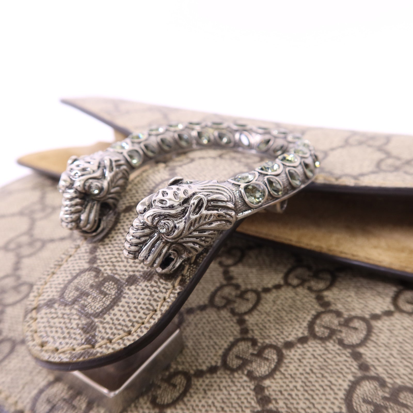 GUCCI 塗層帆布Dionysus Shoulder Bag銀扣鏈帶肩背袋