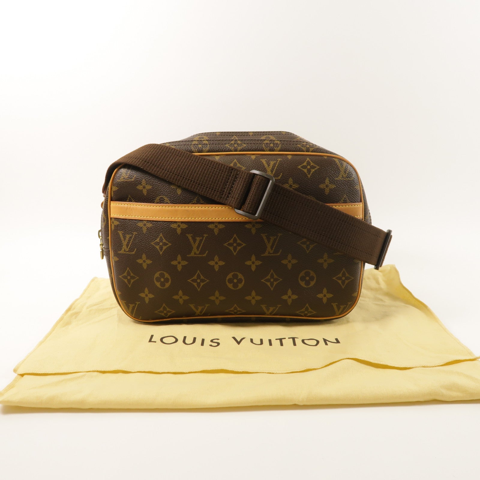 LOUIS VUITTON Monogram Reporter PM金扣肩背袋棕色