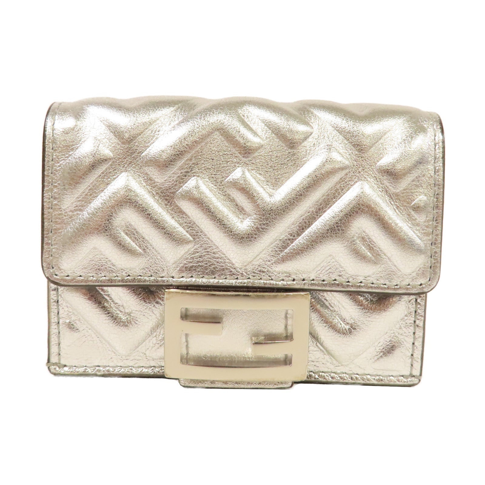FENDI 皮革Wallet銀扣鈕扣錢包銀色