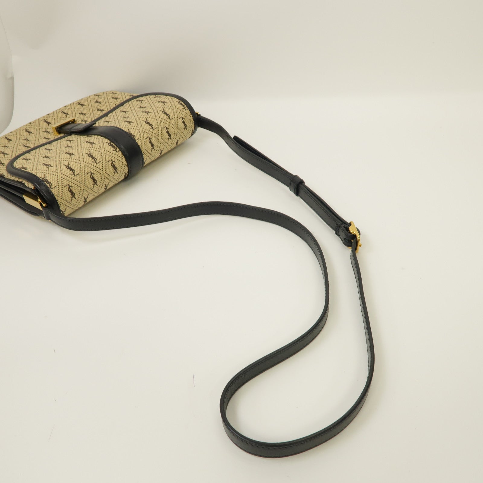 SAINT LAURENT 帆布/牛皮皮革Le Monogramme Shoulder Bag金扣肩背袋米色