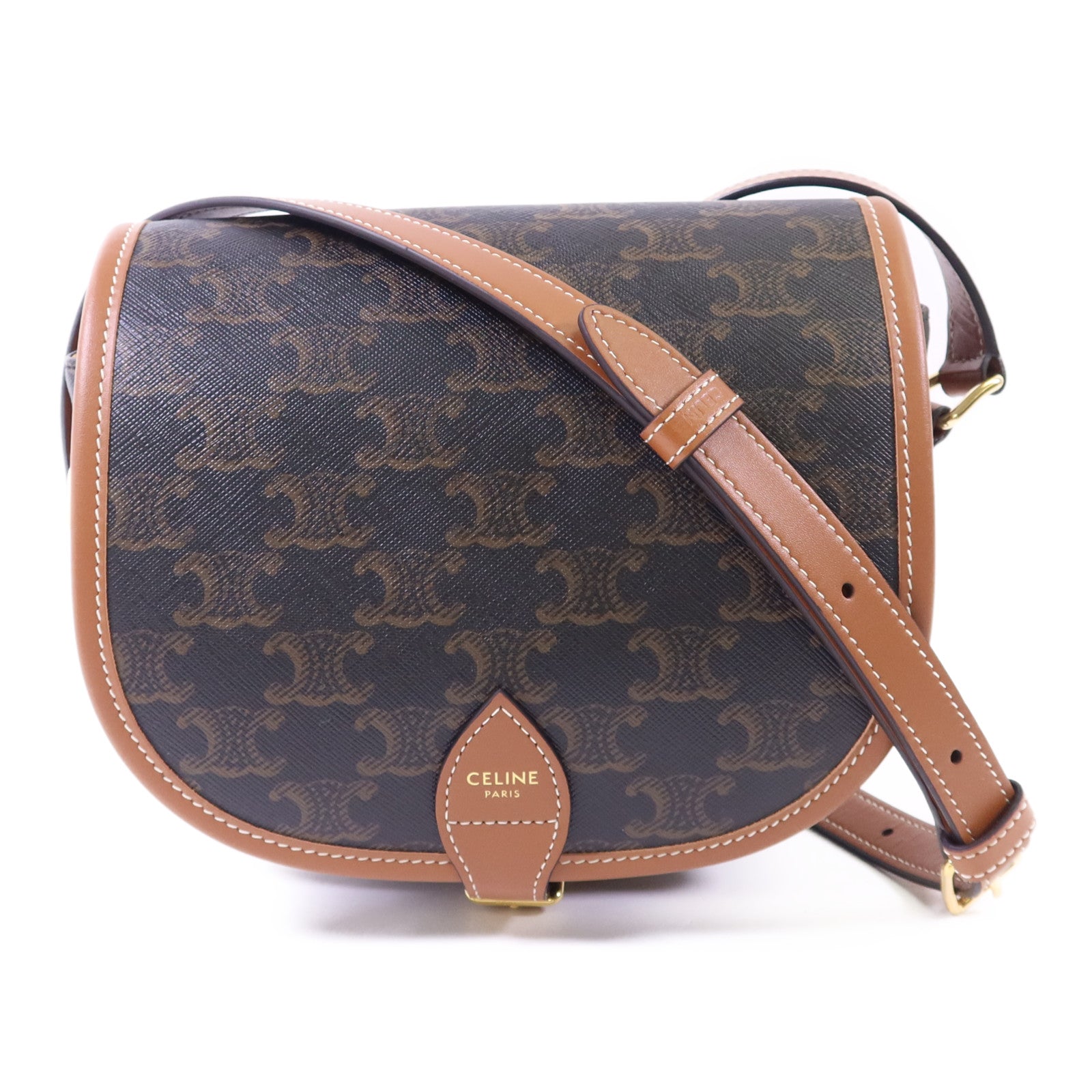 CELINE 塗層帆布Medium Folco in Triomphe金扣肩背袋