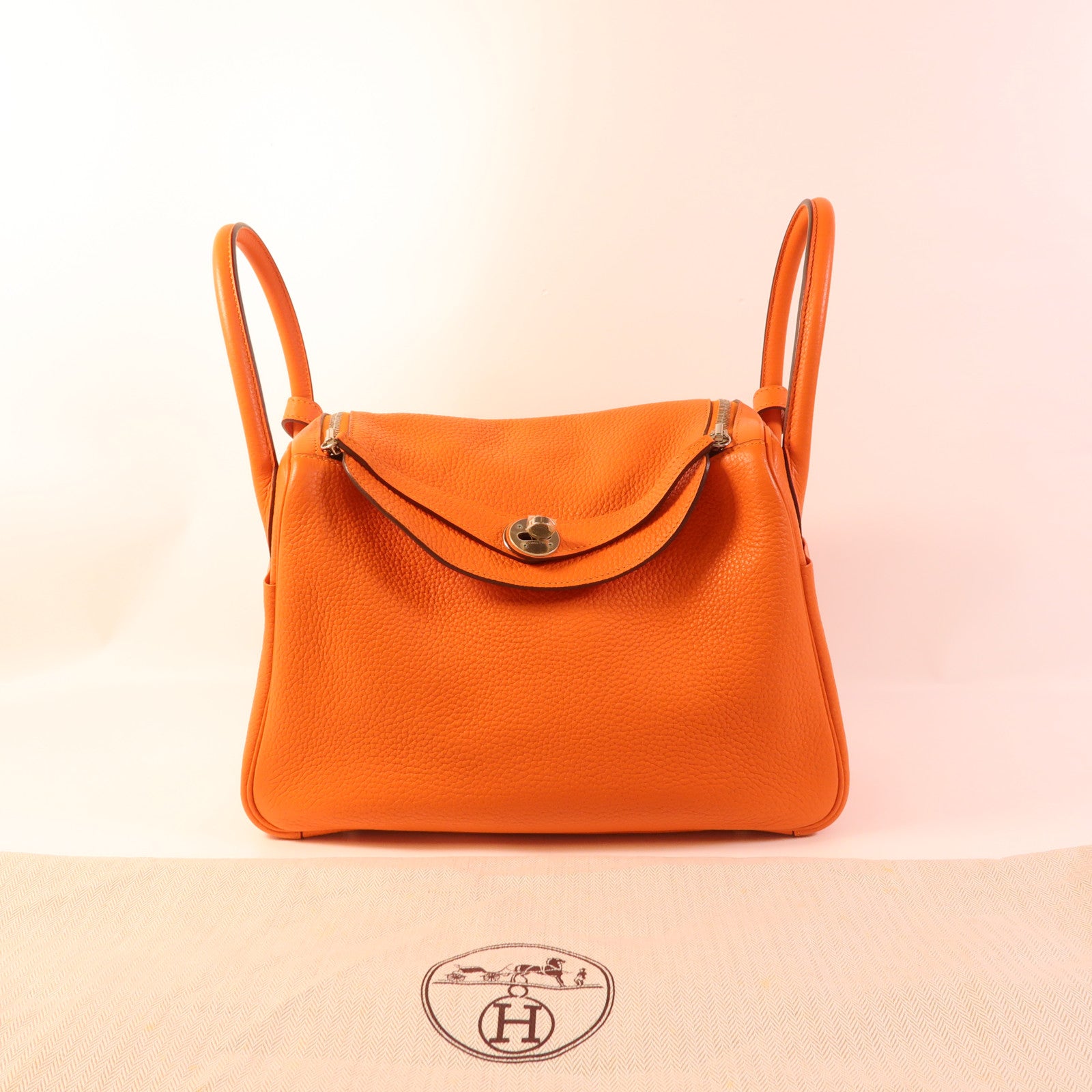 HERMES Clemence皮革Lindy 30銀扣手挽肩背兩用袋Orange
