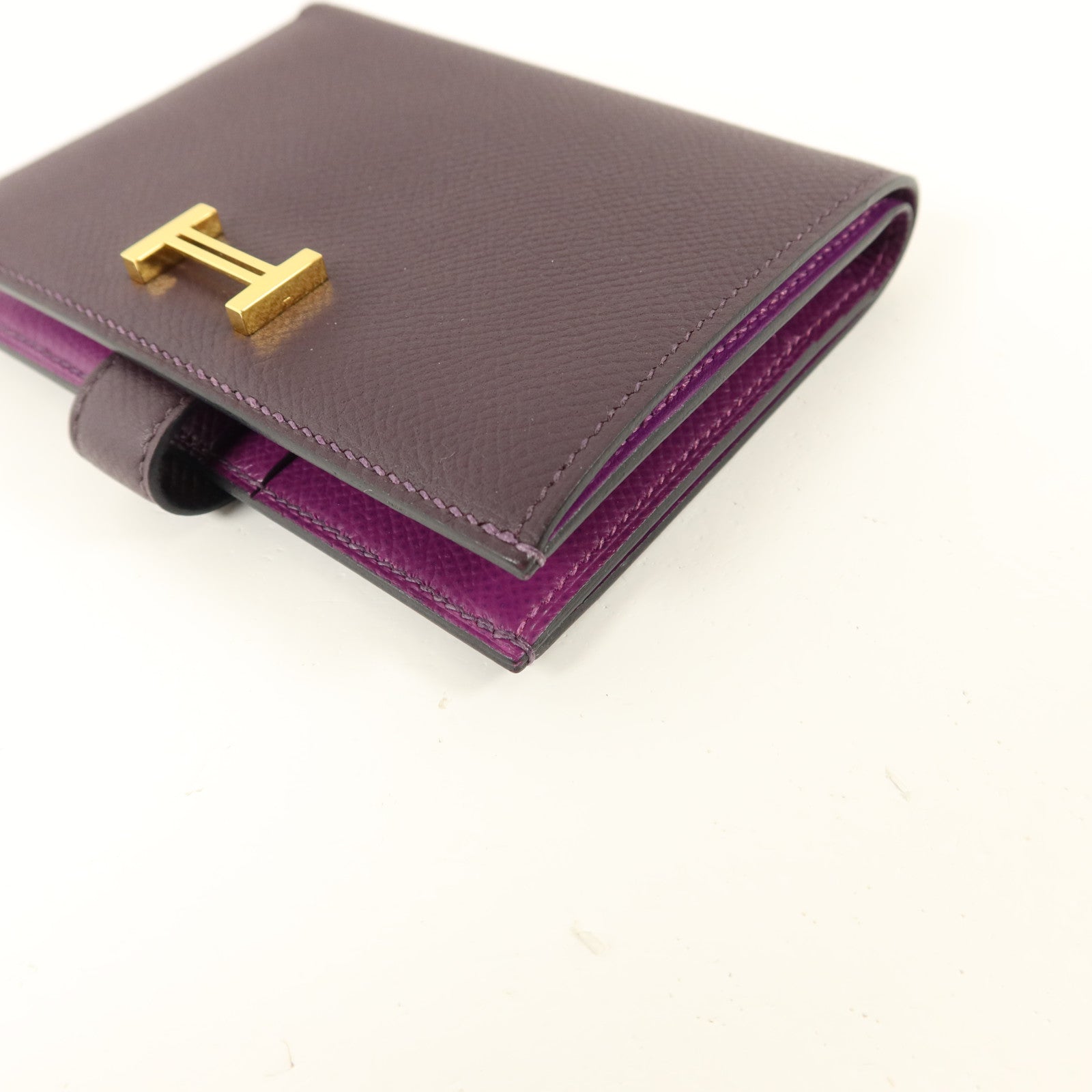 HERMES Epsom皮革Bearn Compact Wallet錢包Anemone/Raisin