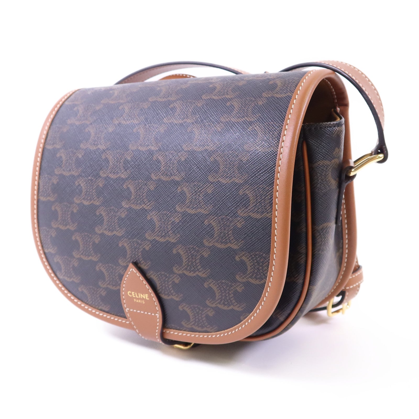 CELINE 塗層帆布Medium Folco in Triomphe金扣肩背袋