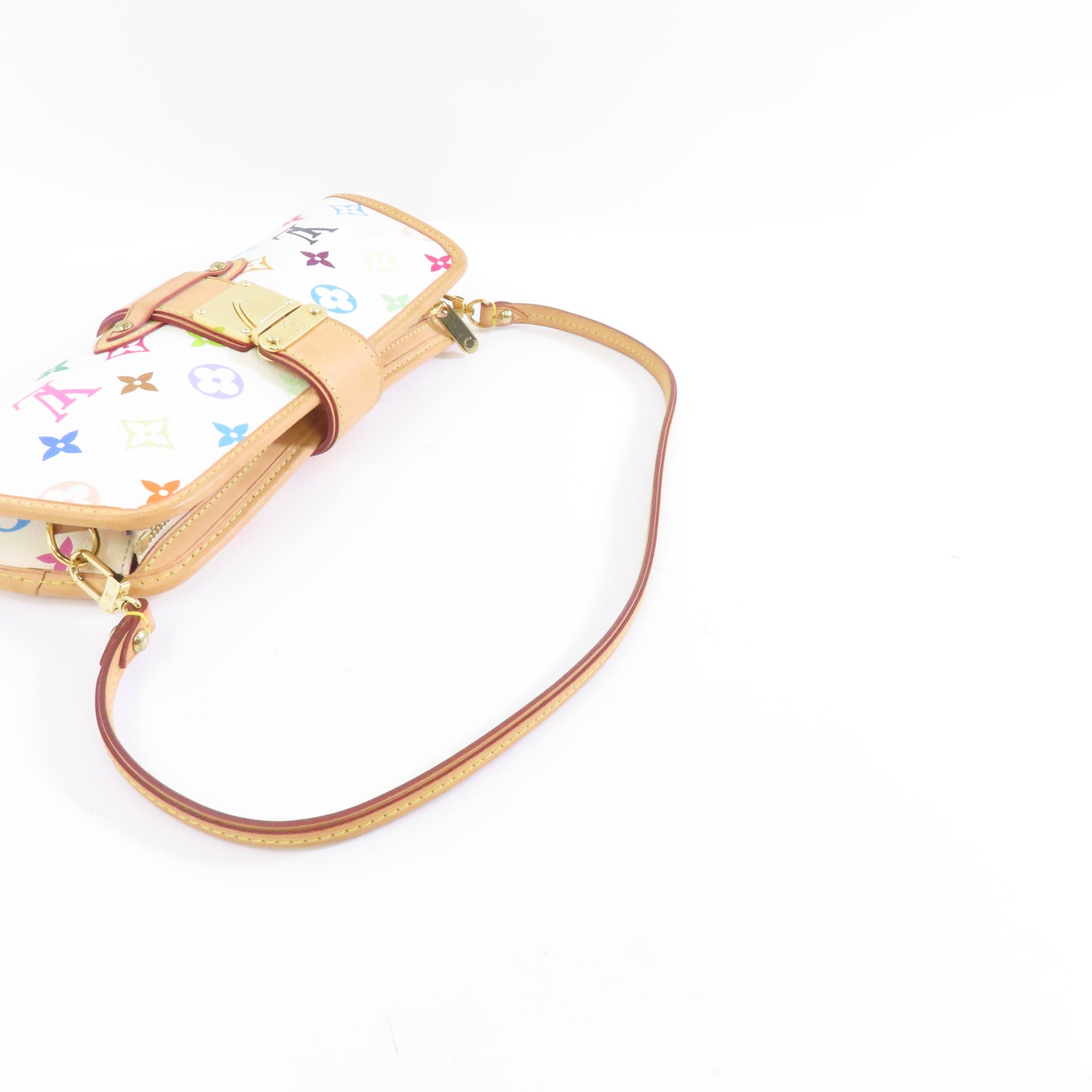 LOUIS VUITTON Monogram Multicolore Shirley金扣手挽袋白色/彩色