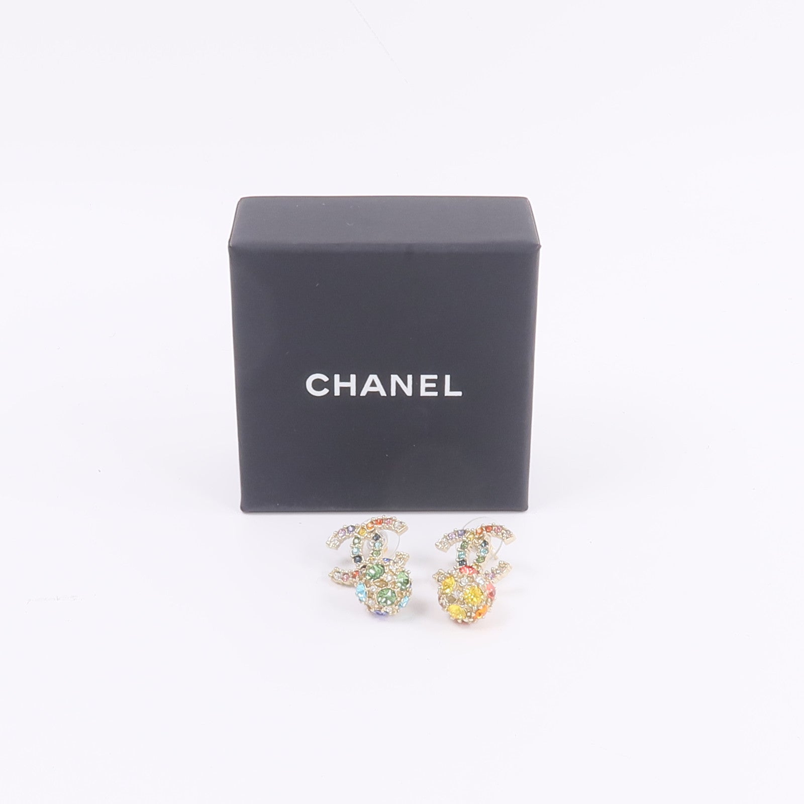 CHANEL 金屬Rainbow Crystal CC Logo Gumdrop Earring耳環