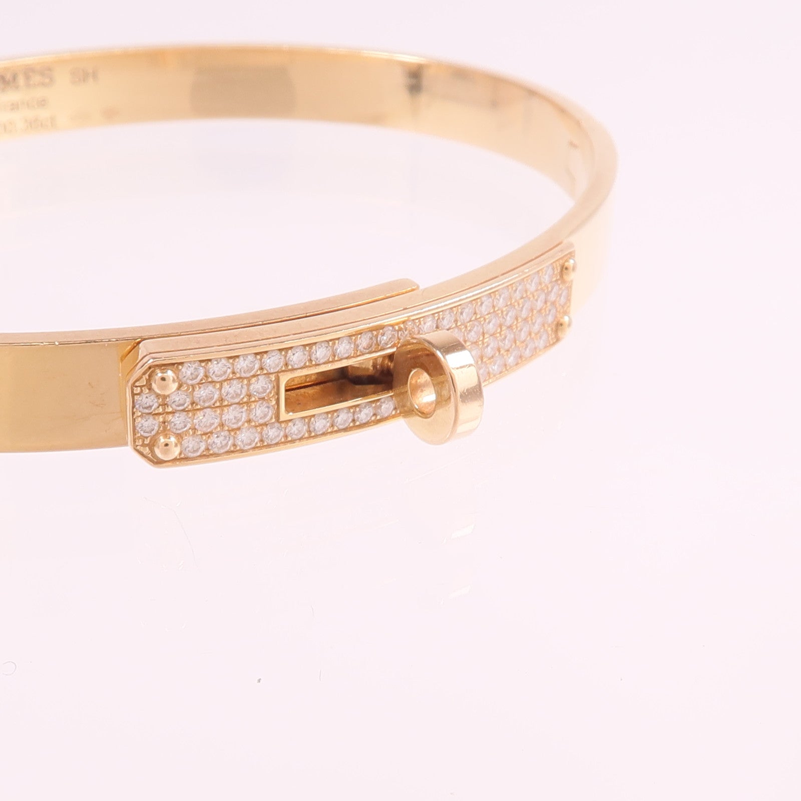 HERMES 18K玫瑰金Kelly Bracelet Small Model鑽石手鐲