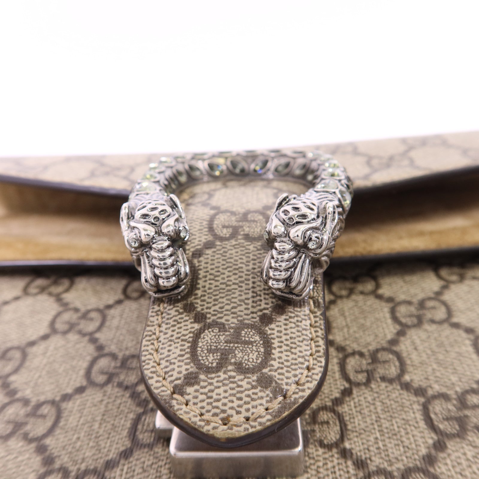 GUCCI 塗層帆布Dionysus Shoulder Bag銀扣鏈帶肩背袋