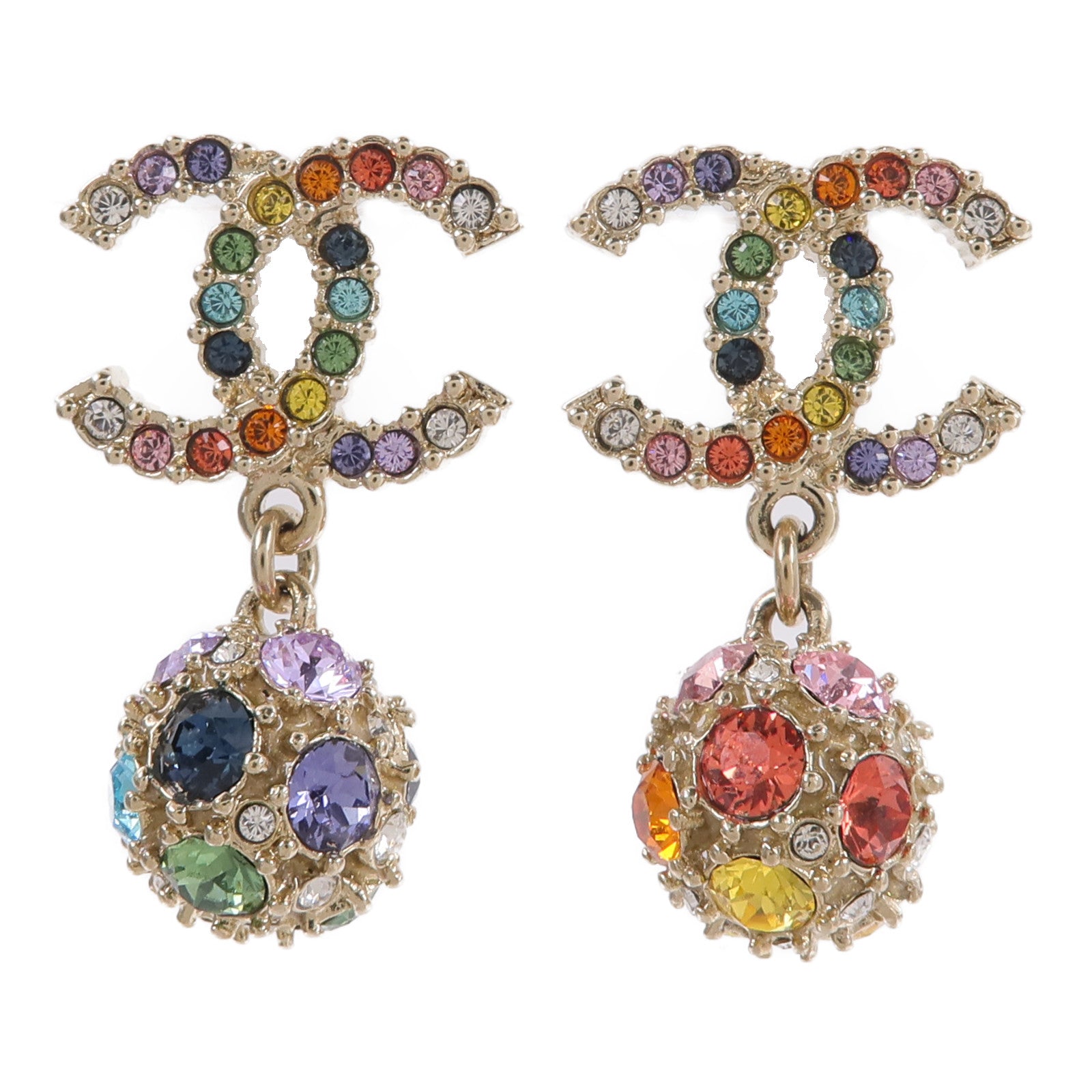 CHANEL 金屬Rainbow Crystal CC Logo Gumdrop Earring耳環