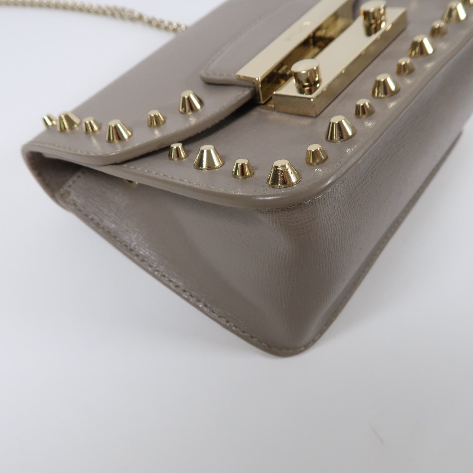 Furla 牛皮皮革Chain Shoulder金扣鏈帶肩背袋灰色