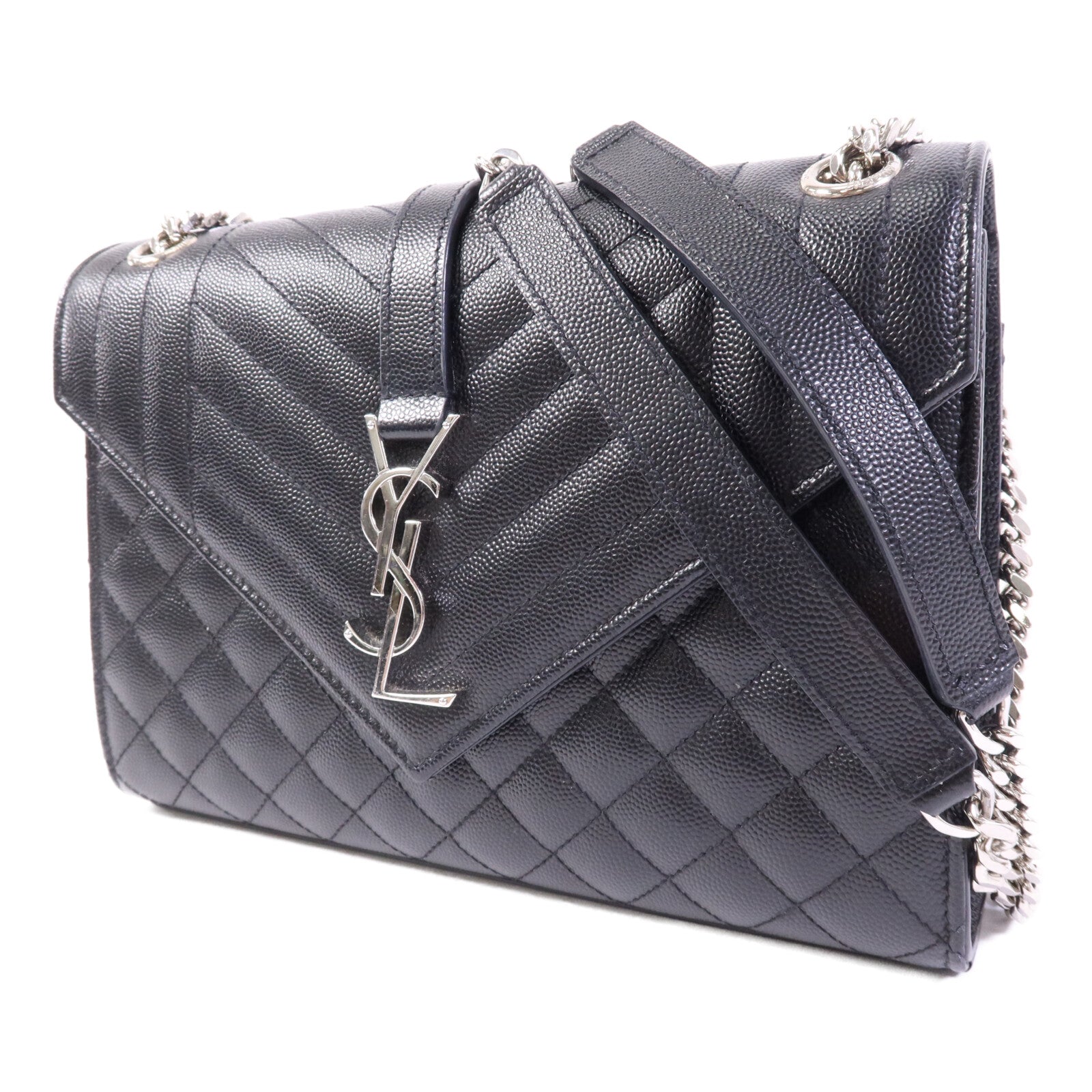 SAINT LAURENT 牛皮皮革Envelope Medium銀扣鏈帶肩背袋