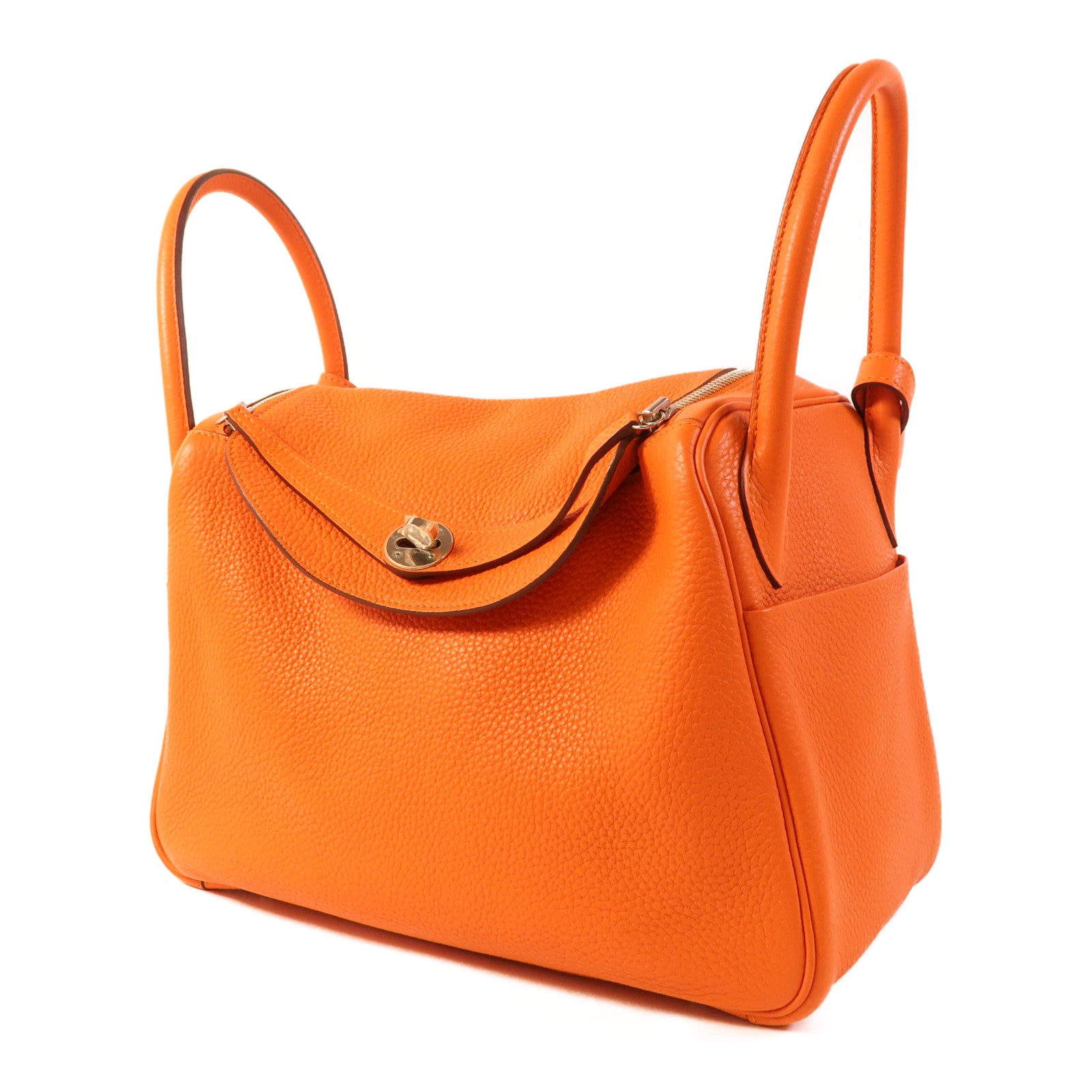 HERMES Clemence皮革Lindy 30銀扣手挽肩背兩用袋Orange
