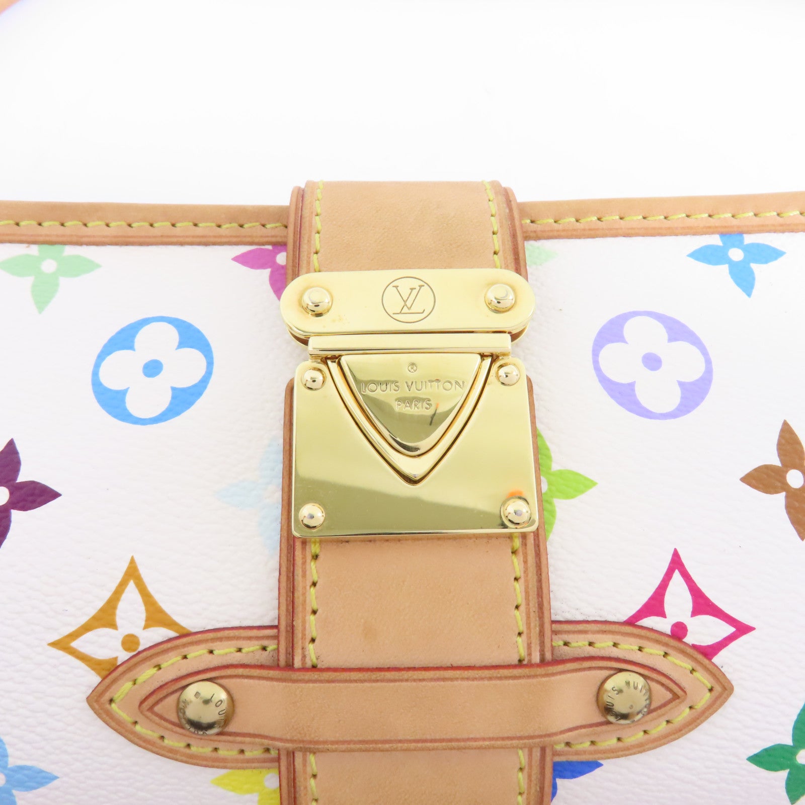 LOUIS VUITTON Monogram Multicolore Shirley金扣手挽袋白色/彩色