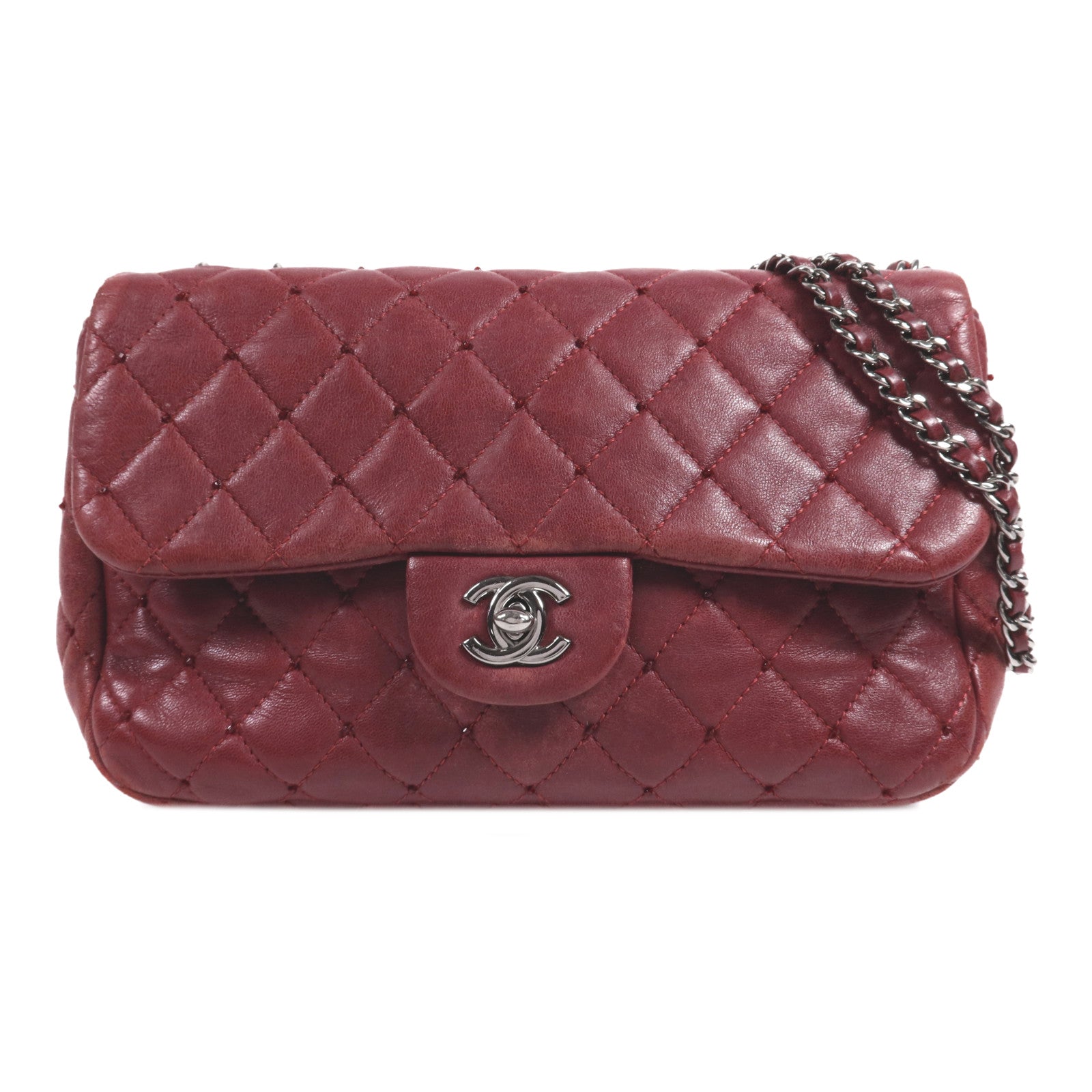 CHANEL 牛皮皮革Chain Shoulder銀扣鏈帶肩背袋