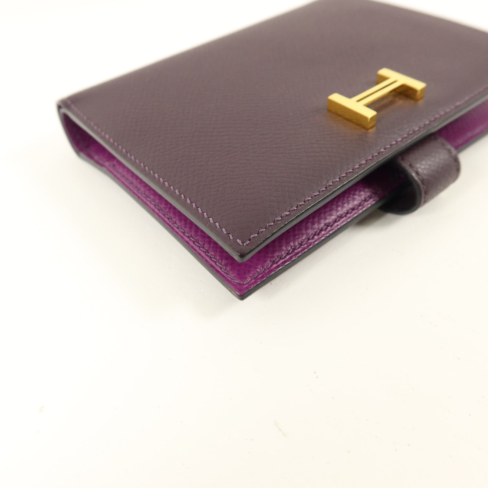 HERMES Epsom皮革Bearn Compact Wallet錢包Anemone/Raisin