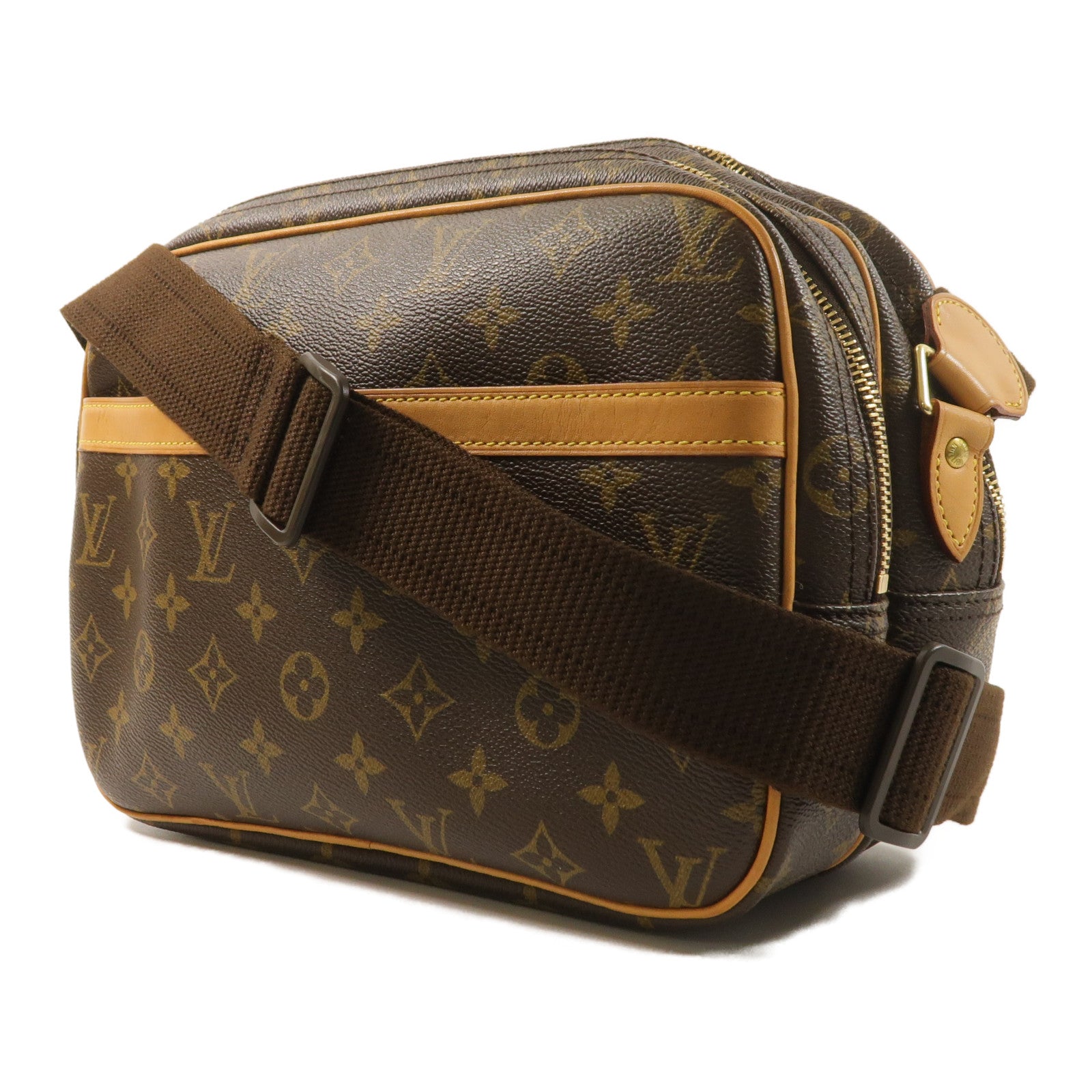 LOUIS VUITTON Monogram Reporter PM金扣肩背袋棕色