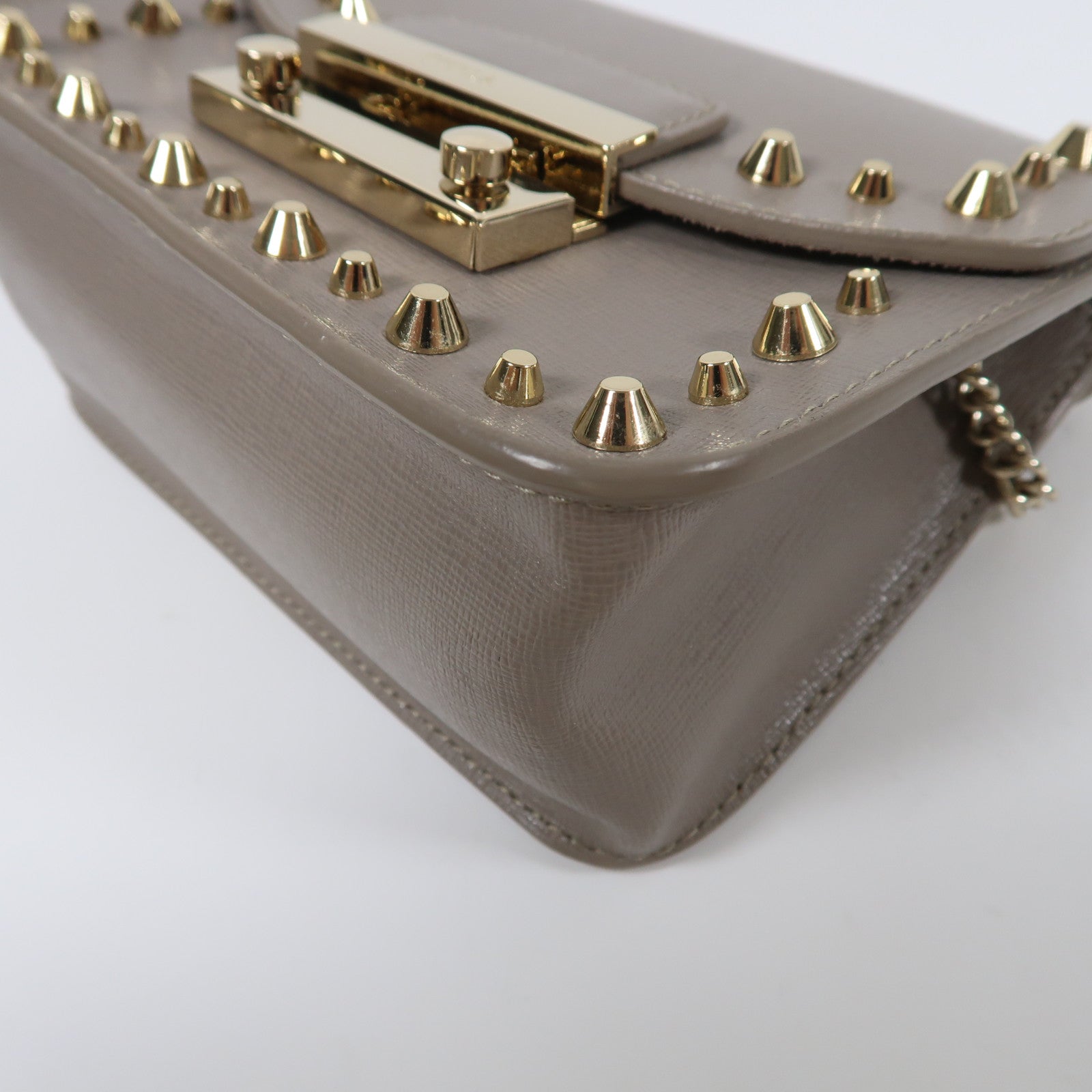 Furla 牛皮皮革Chain Shoulder金扣鏈帶肩背袋灰色