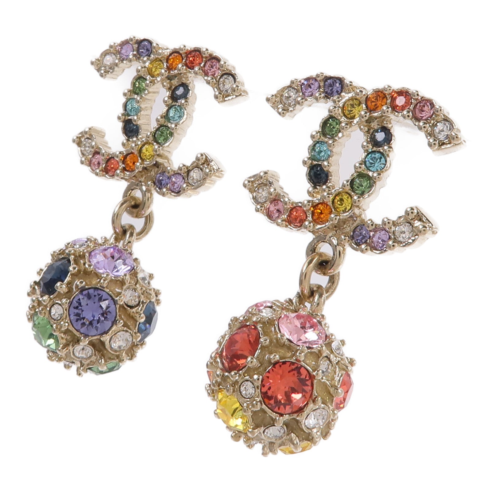 CHANEL 金屬Rainbow Crystal CC Logo Gumdrop Earring耳環