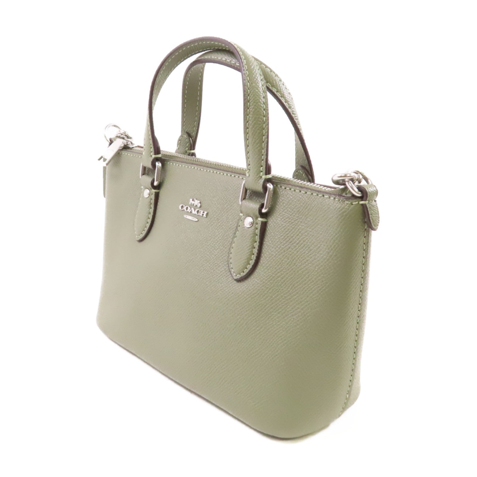 COACH 塗層皮革Mini Gallery Crossbody Bag銀扣手挽肩背袋兩用袋鼠尾草色