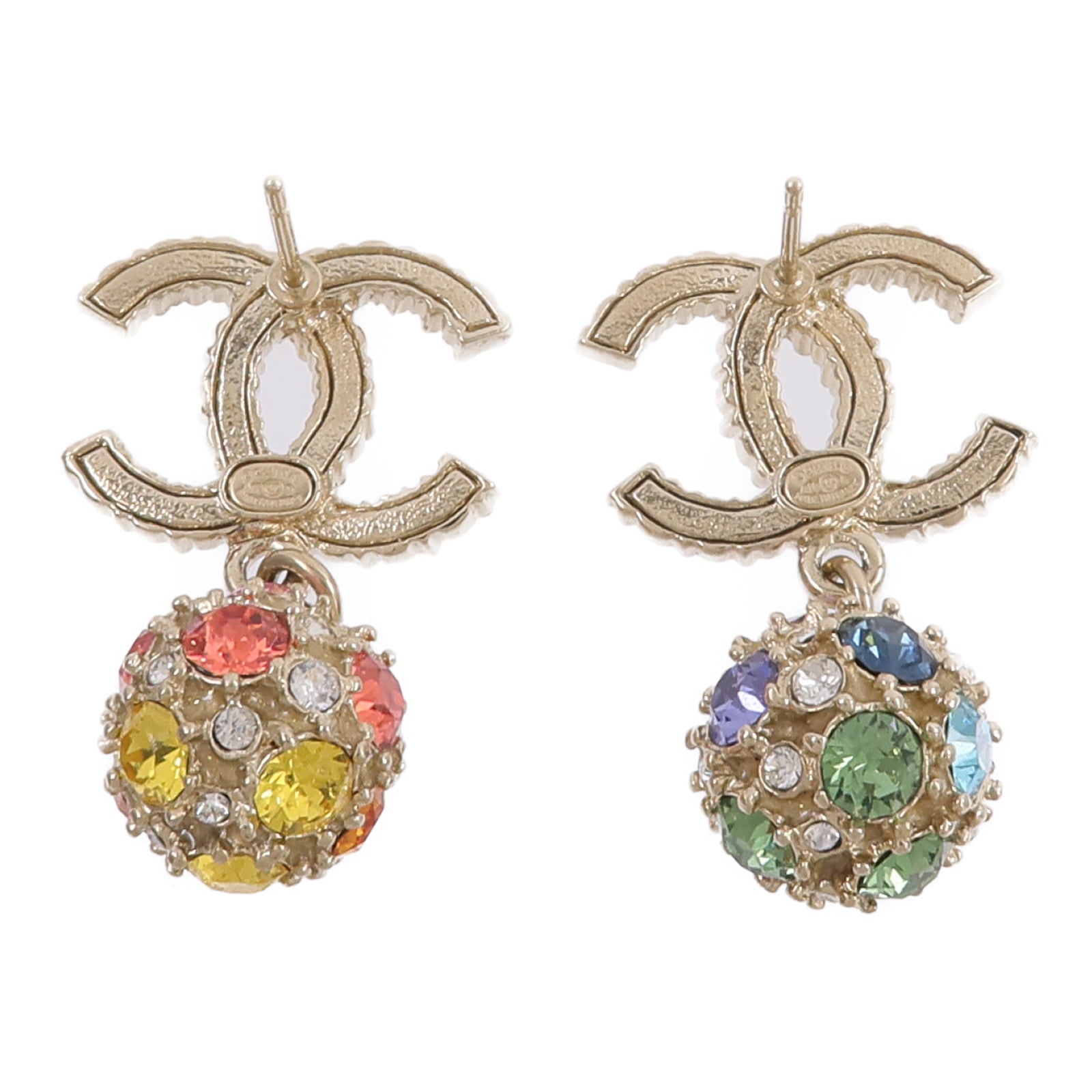 CHANEL 金屬Rainbow Crystal CC Logo Gumdrop Earring耳環