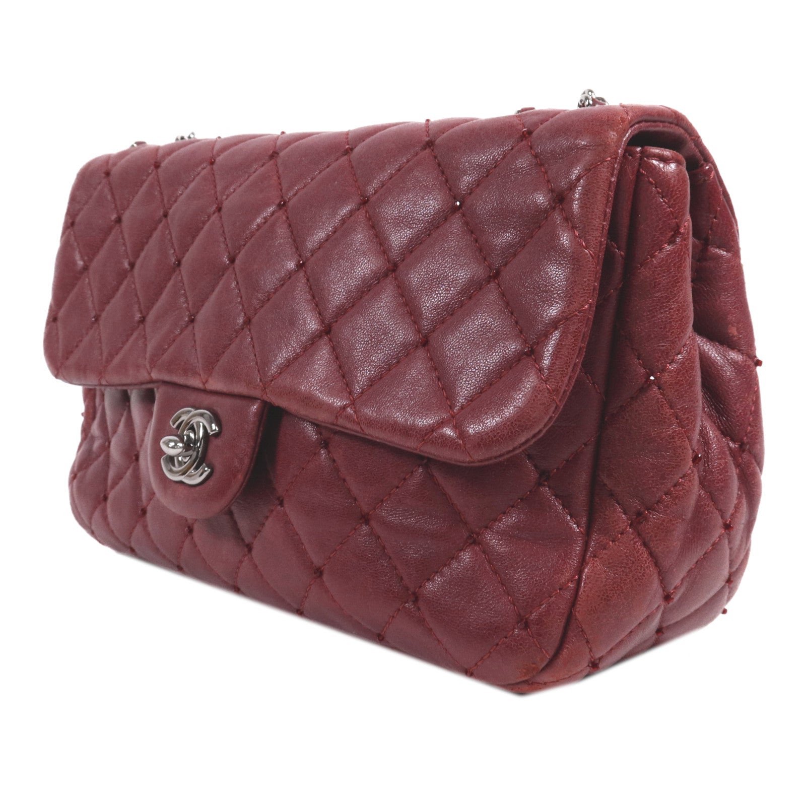 CHANEL 牛皮皮革Chain Shoulder銀扣鏈帶肩背袋