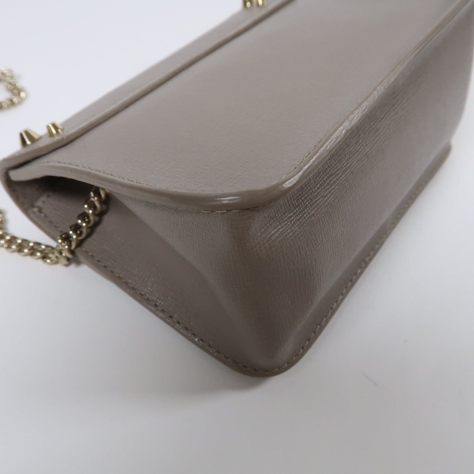 Furla 牛皮皮革Chain Shoulder金扣鏈帶肩背袋灰色