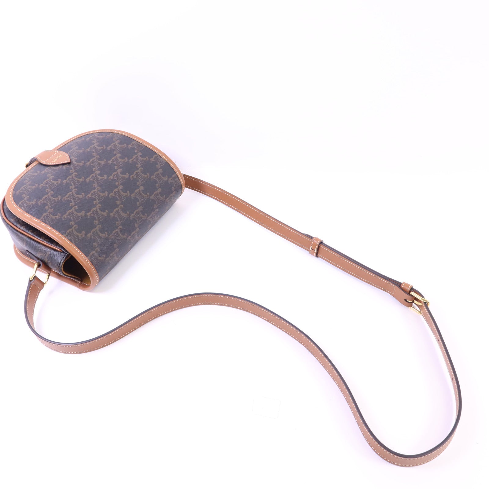CELINE 塗層帆布Medium Folco in Triomphe金扣肩背袋