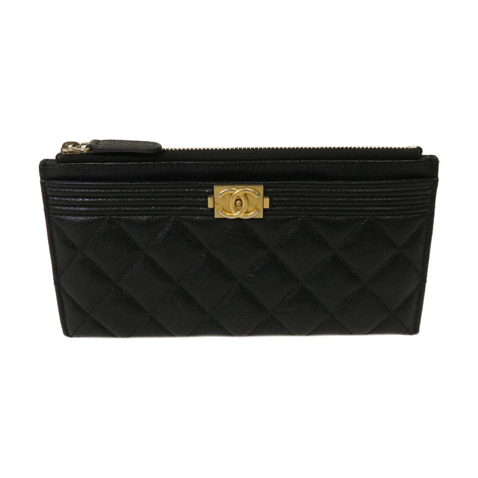 CHANEL Caviar皮革Boy Clutch Bag金扣手拿包黒色