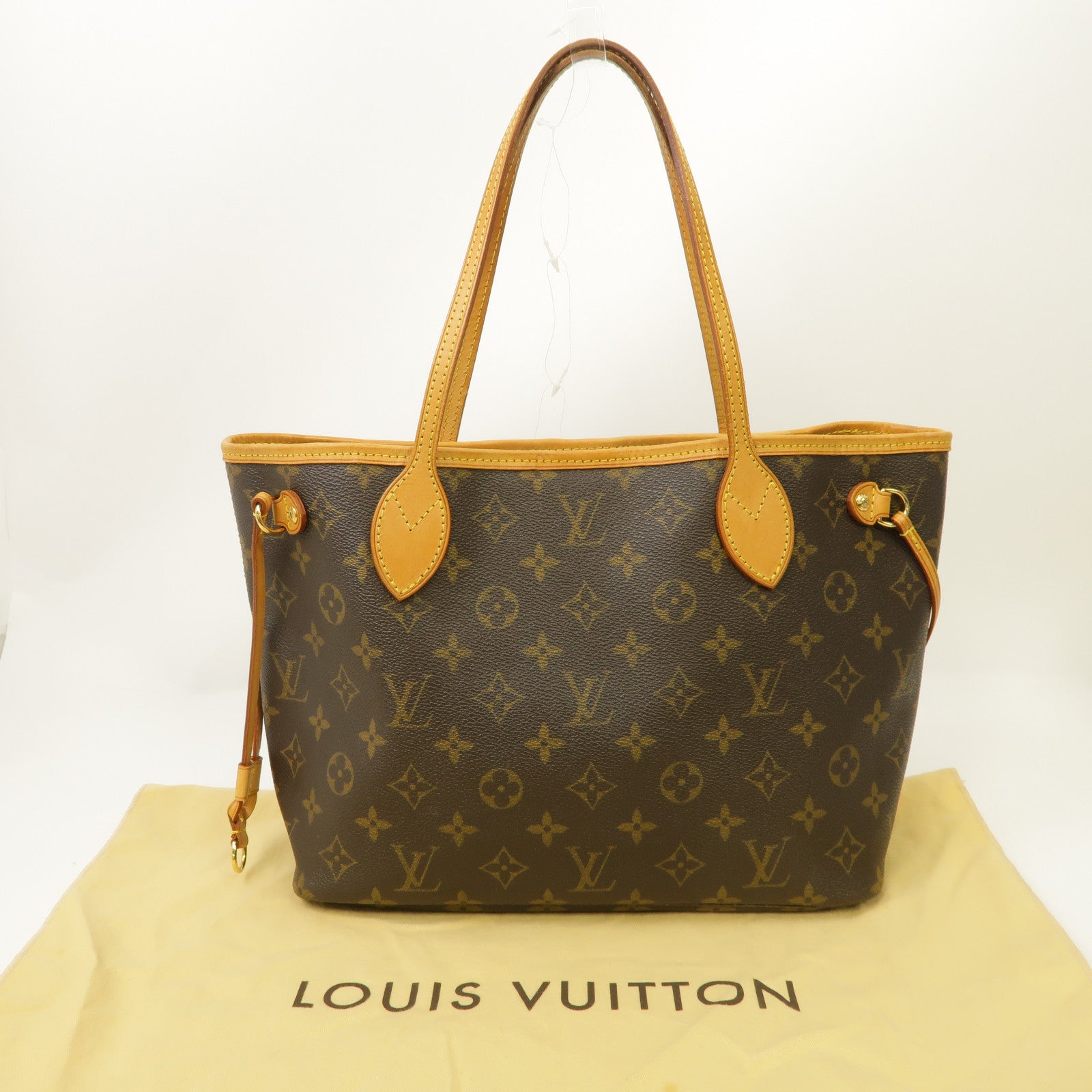 LOUIS VUITTON Monogram Neverfull PM金扣手挽袋啡色