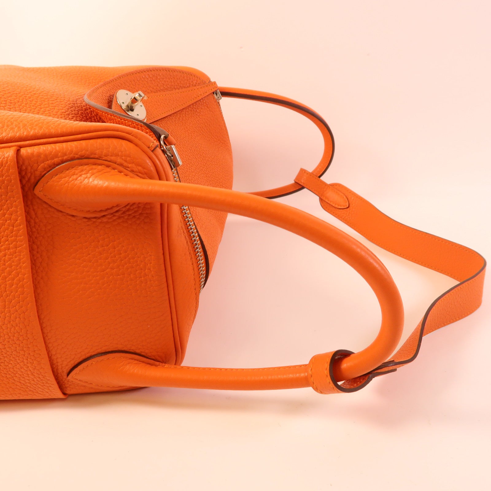 HERMES Clemence皮革Lindy 30銀扣手挽肩背兩用袋Orange