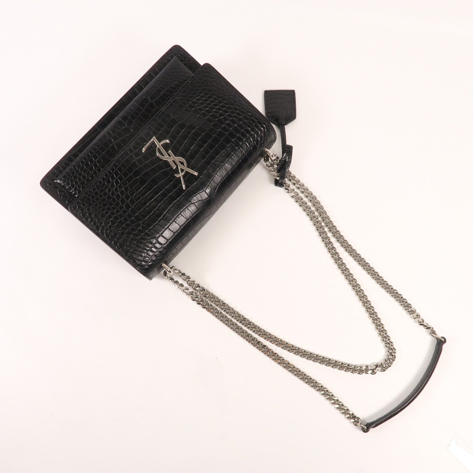 SAINT LAURENT 牛皮皮革Shoulder Bag銀扣肩背袋