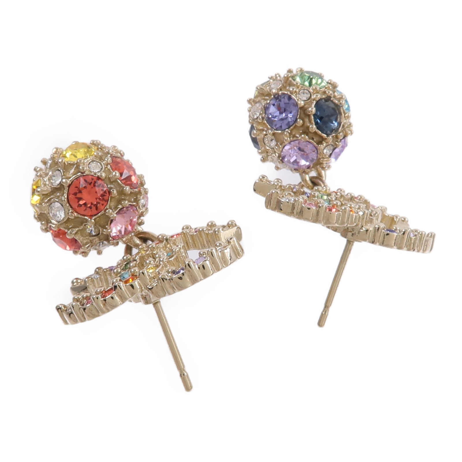 CHANEL 金屬Rainbow Crystal CC Logo Gumdrop Earring耳環