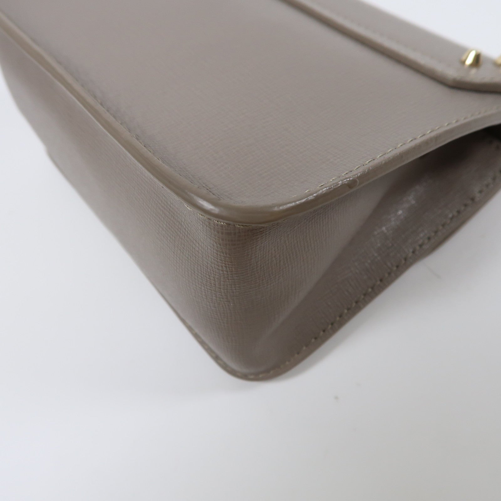 Furla 牛皮皮革Chain Shoulder金扣鏈帶肩背袋灰色