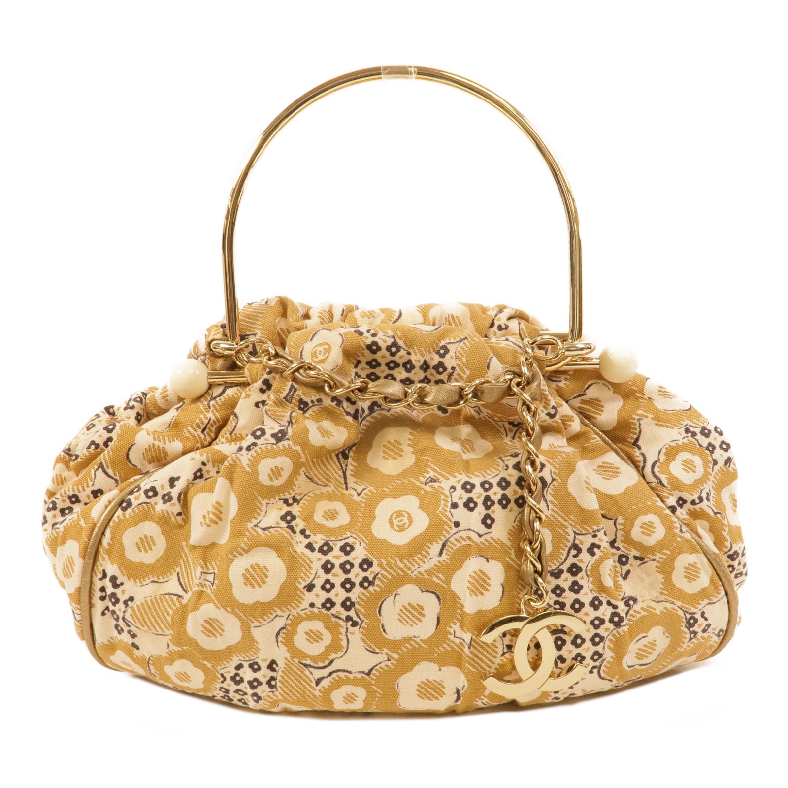 CHANEL 帆布Vintage Camellia Coco Mark手挽袋