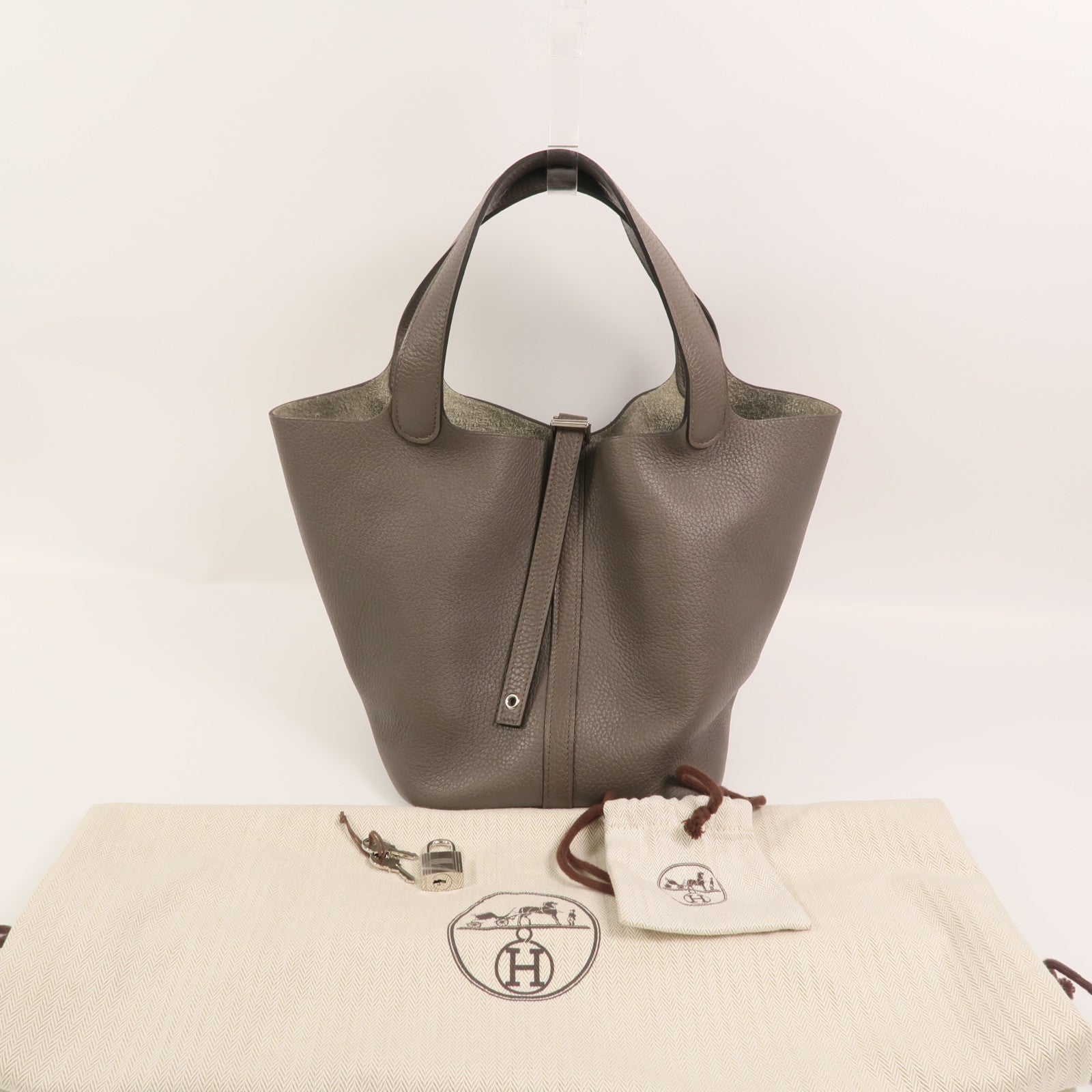 HERMES Clemence皮革Picotin MM肩背袋Etain
