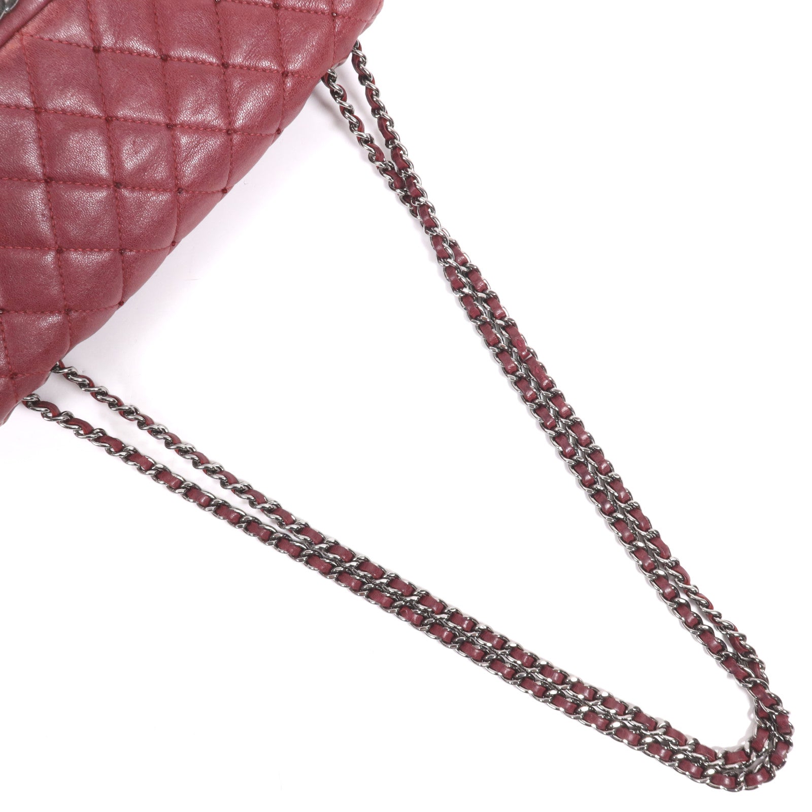 CHANEL 牛皮皮革Chain Shoulder銀扣鏈帶肩背袋