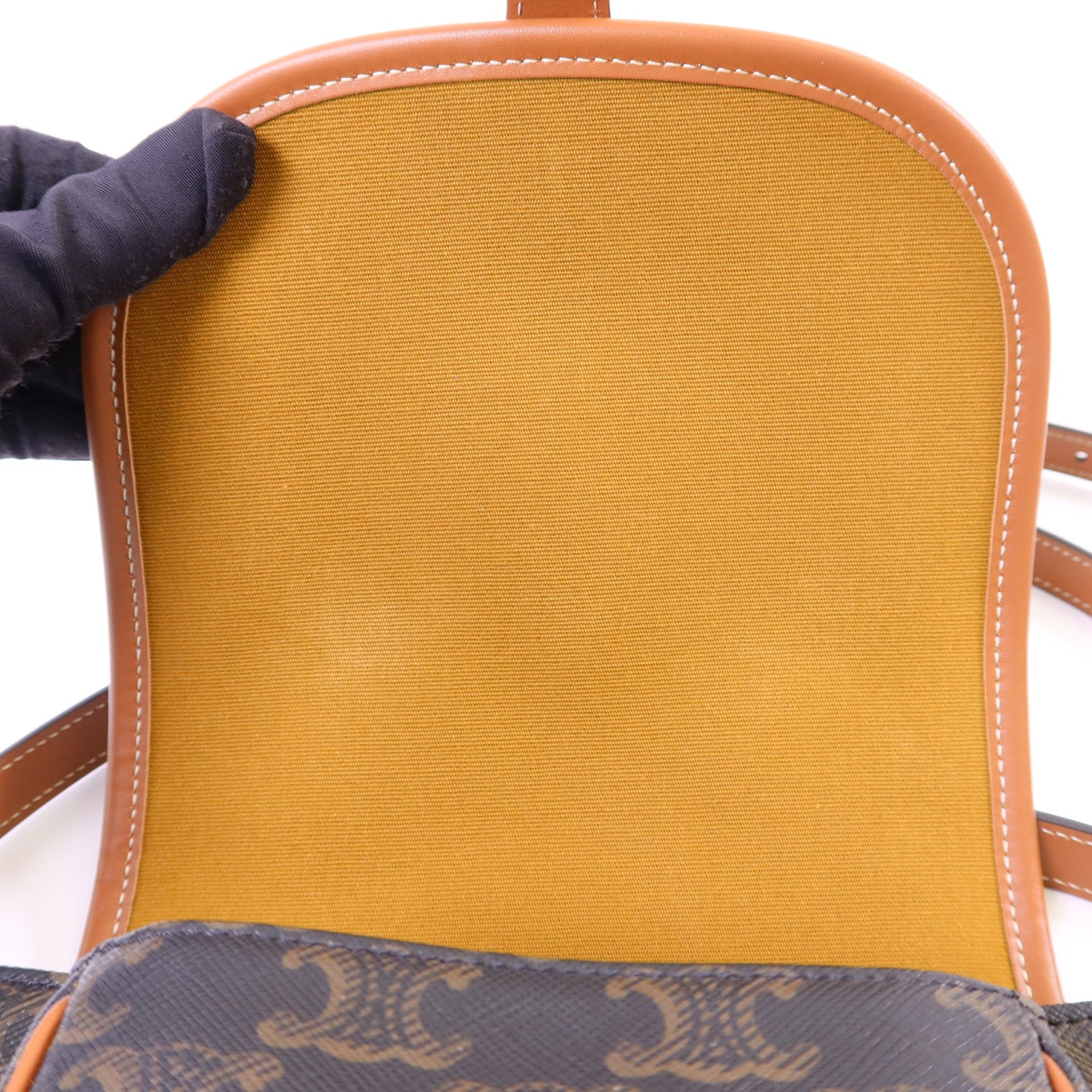 CELINE 塗層帆布Medium Folco in Triomphe金扣肩背袋