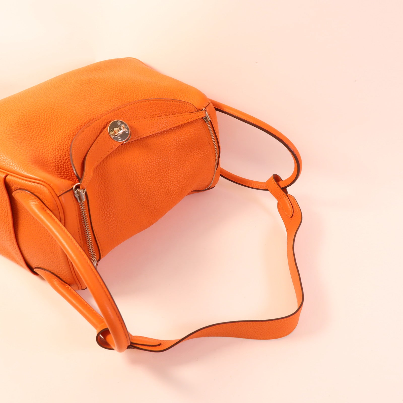 HERMES Clemence皮革Lindy 30銀扣手挽肩背兩用袋Orange