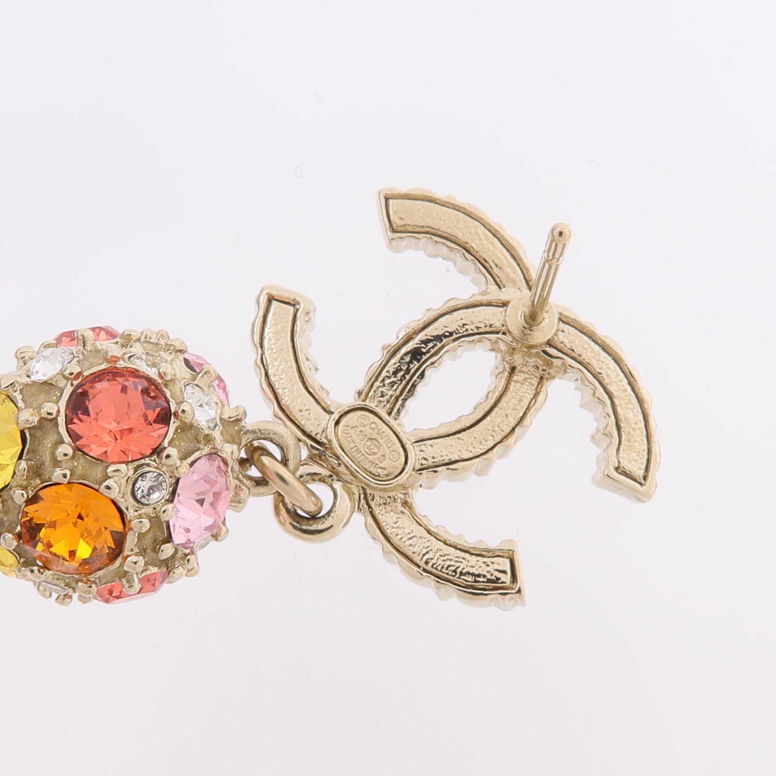 CHANEL 金屬Rainbow Crystal CC Logo Gumdrop Earring耳環