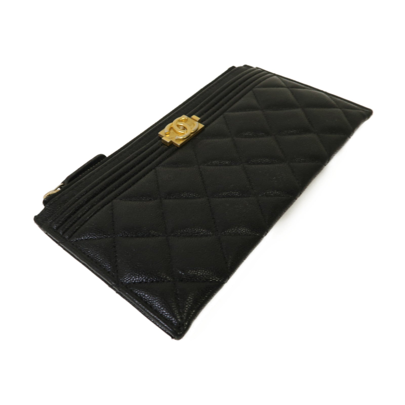 CHANEL Caviar皮革Boy Clutch Bag金扣手拿包黒色
