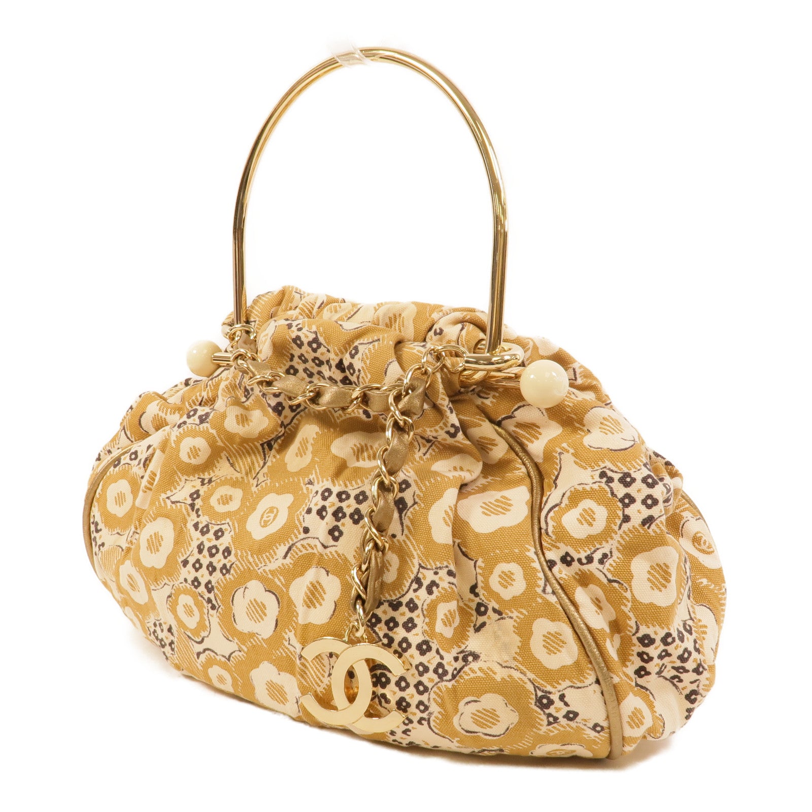 CHANEL 帆布Vintage Camellia Coco Mark手挽袋