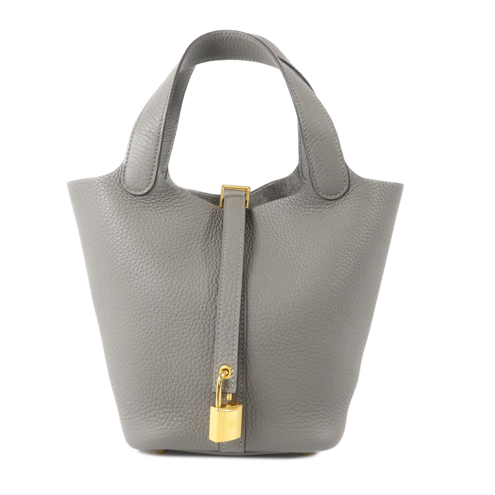 HERMES Clemence皮革Picotin PM手挽袋Gris Meyer