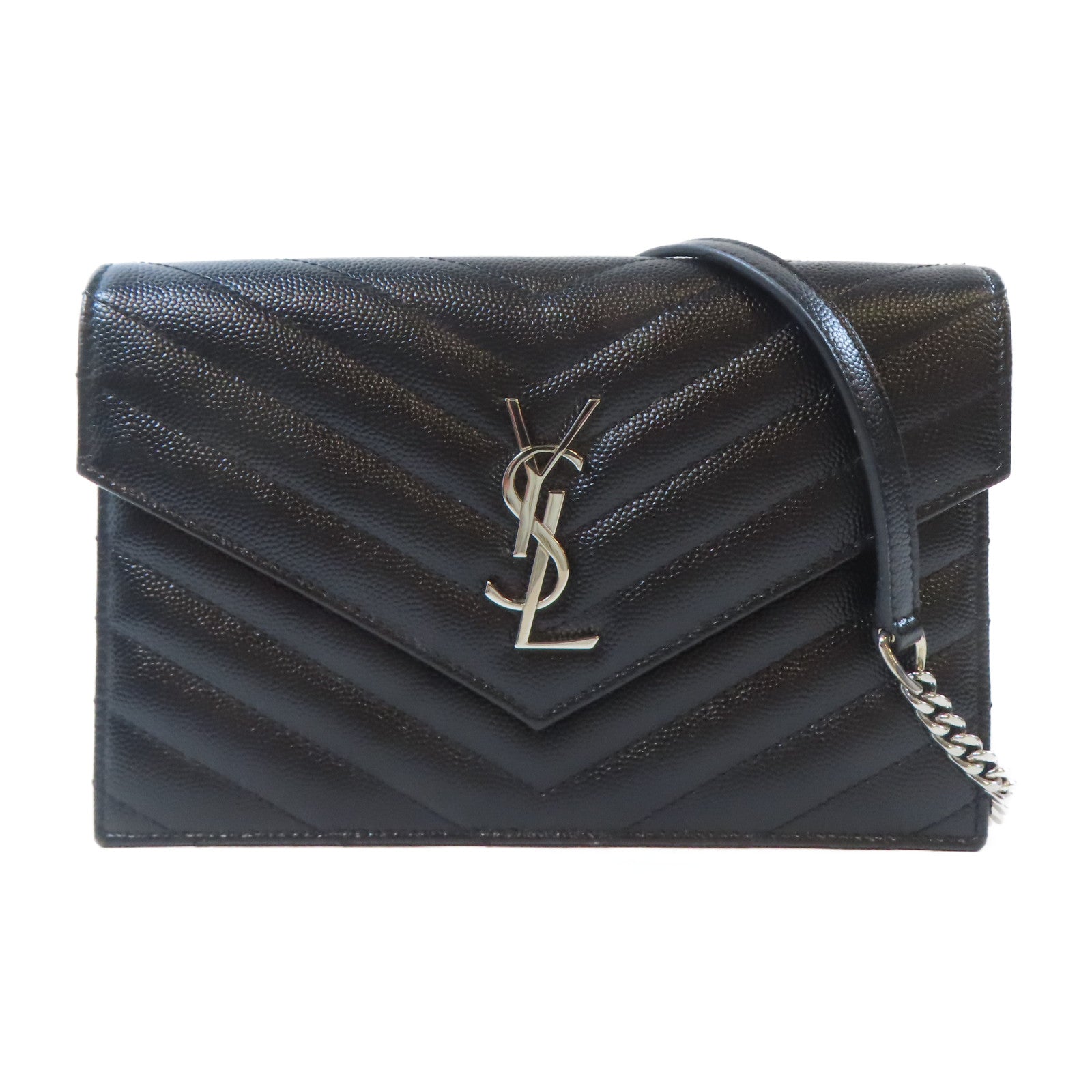 SAINT LAURENT 牛皮皮革Cassandra銀扣鏈帶肩背袋黑色