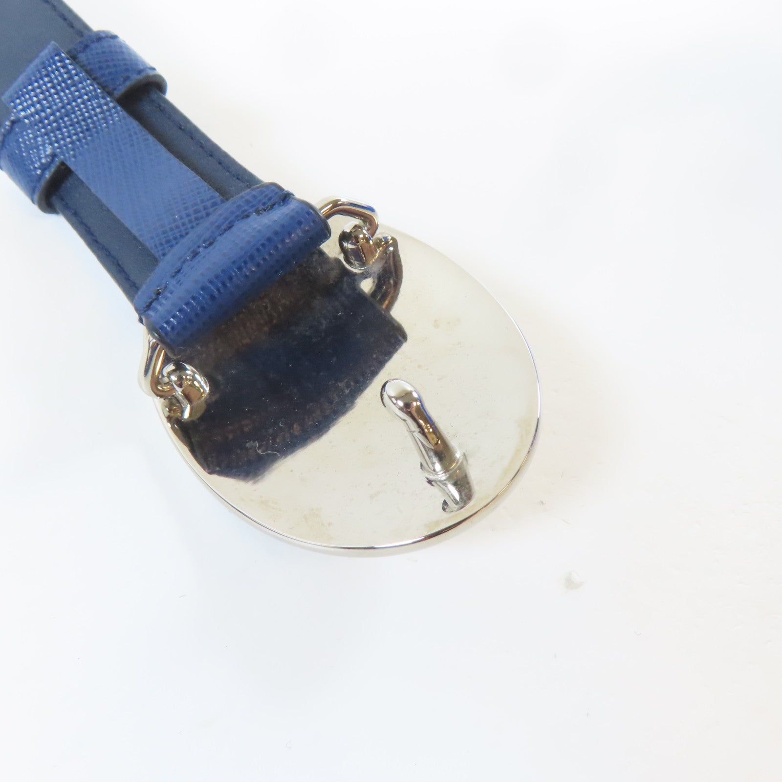 PRADA 【激減優惠】牛皮皮革Belt銀扣皮帶藍色