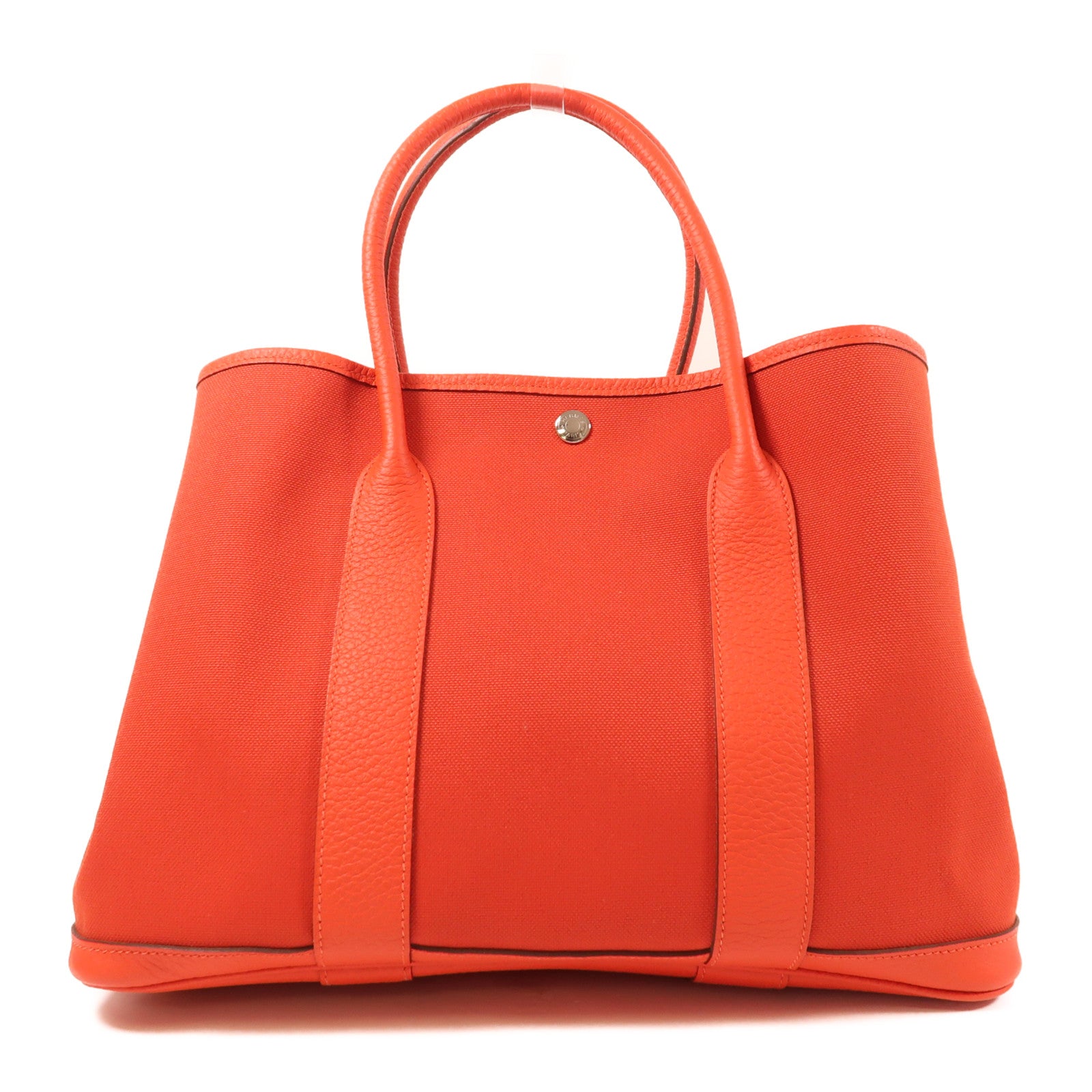 HERMES 帆布Garden Party PM銀扣手挽袋Rouge Exotique
