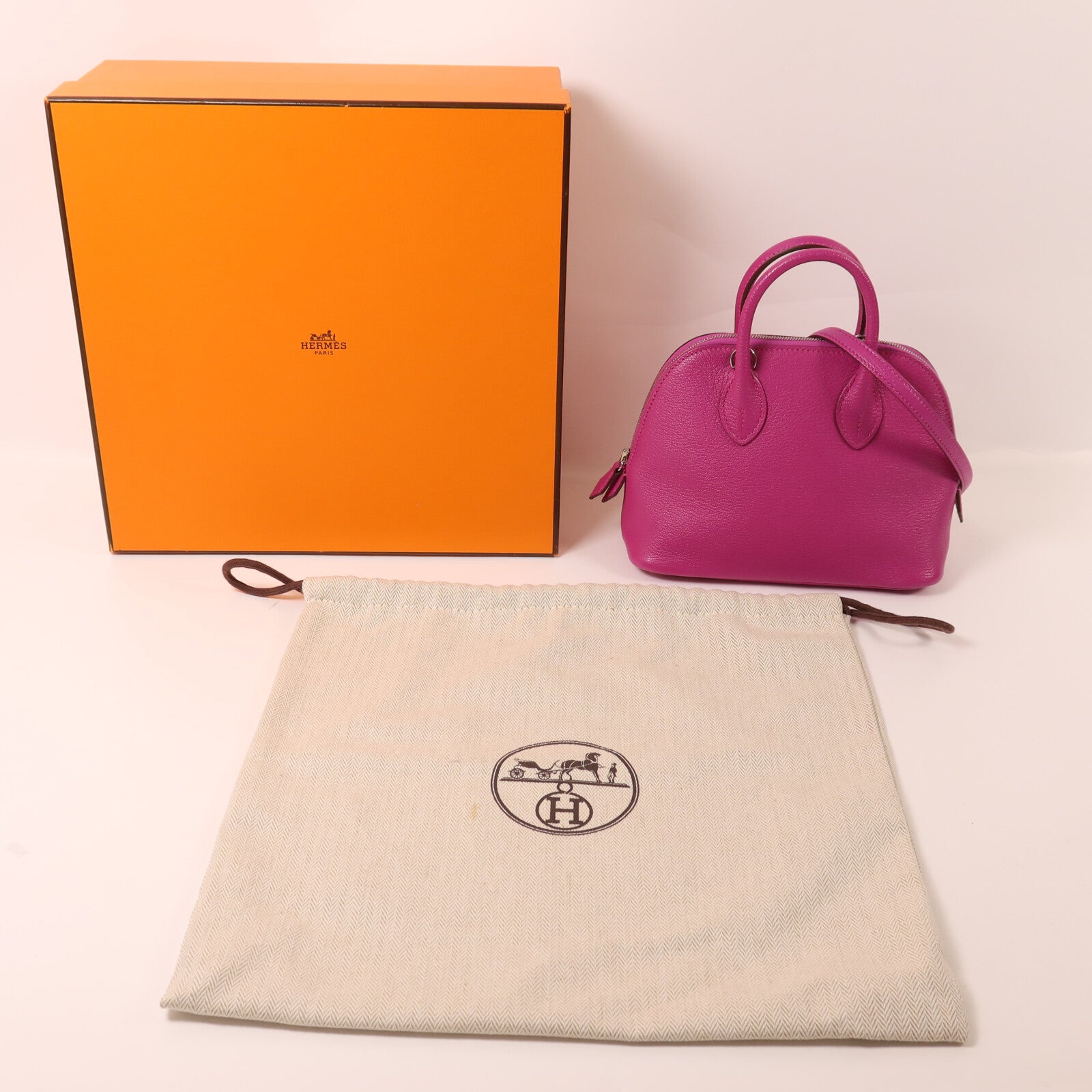 HERMES Chevre皮革Mini Bolide 1923銀扣手挽肩背兩用袋Magnolia