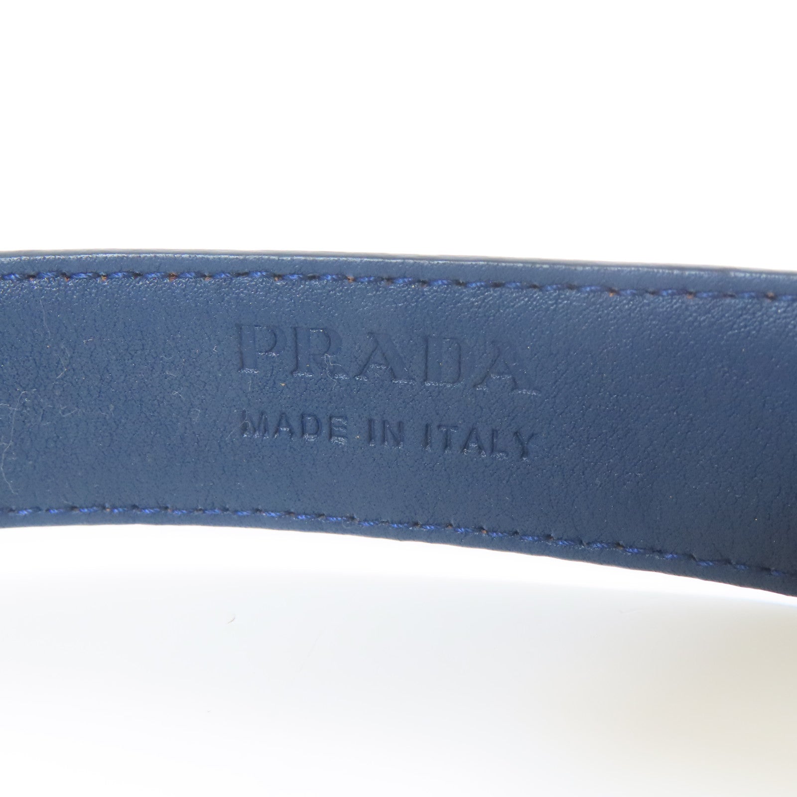 PRADA 【激減優惠】牛皮皮革Belt銀扣皮帶藍色